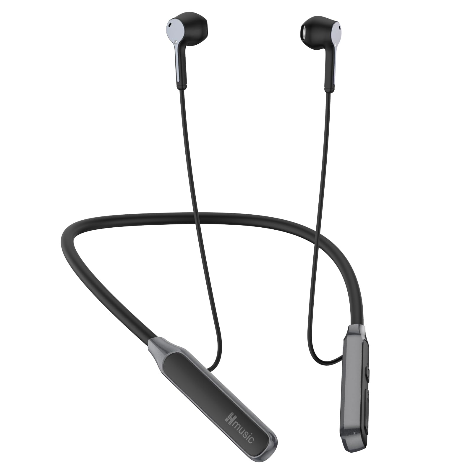 Hmusic Neckband Bluetooth Headphones - 30H Playtime Wireless Headphones, Semi In-Ear IPX5 Waterproof & Sweat Resistant, Noise Isolation Earphones for Work, Sports, Running, Gym & Gaming (Black) - Perfect for Commuting, Workouts & Outdoor Activities