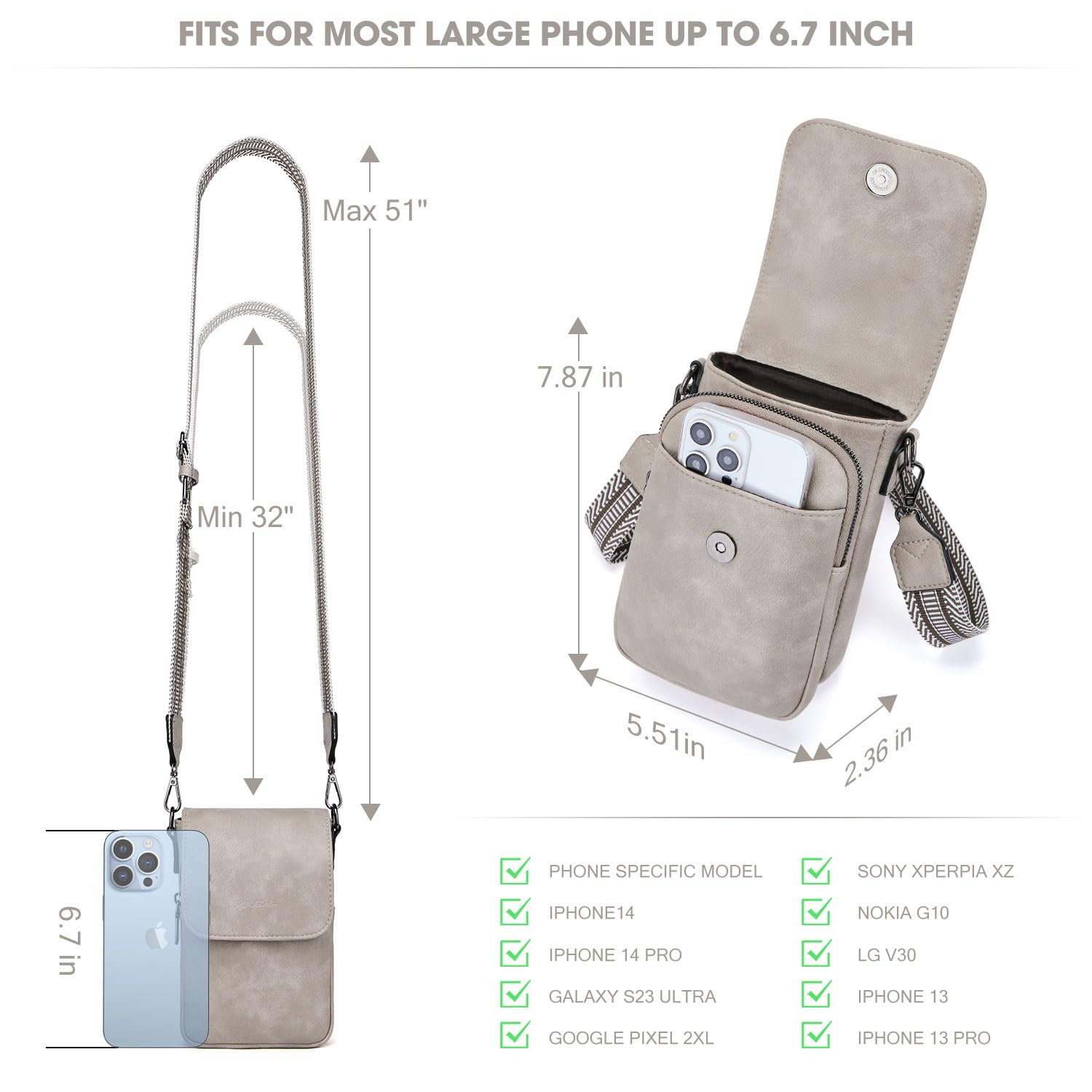 POIUGOYA Women's Small Leather Crossbody Bag - Trendy Triple Compartment Phone Purse with Card Slots & RFID Protection | Perfect for Travel, Shopping, and Everyday Use