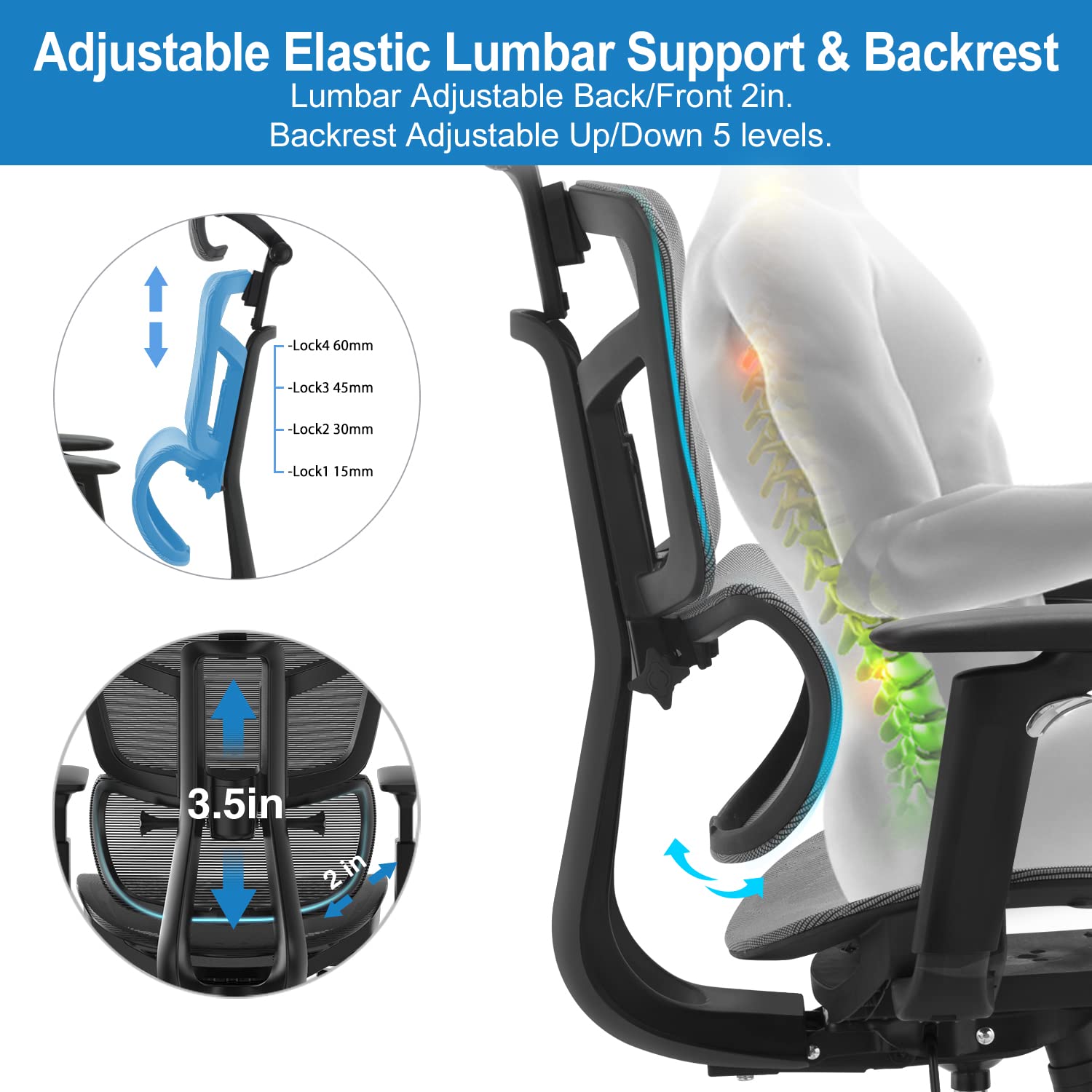 Ergonomic Office Chair - High Back Mesh Computer Chair with Lumbar Support & Headrest - Adjustable 5D Armrests & Height - Big & Tall Executive Desk Chair for Home Office, Study, Conference & Gaming - Perfect for Long Work Hours & Comfortable Workspaces