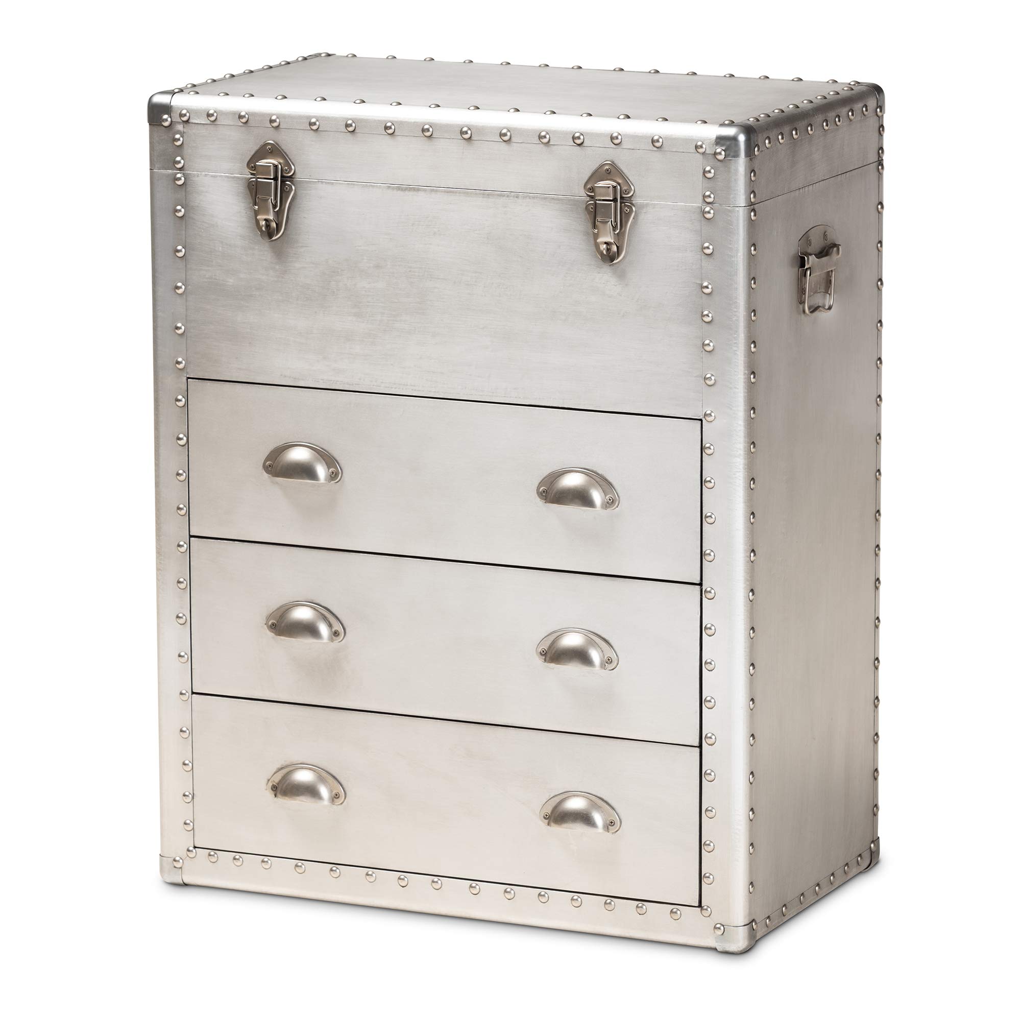 Baxton Studio Multipurpose Shelving and Storage Cabinet - Silver Finish | Modern Home & Office Organization Solution for Living Room, Bedroom, or Workspace