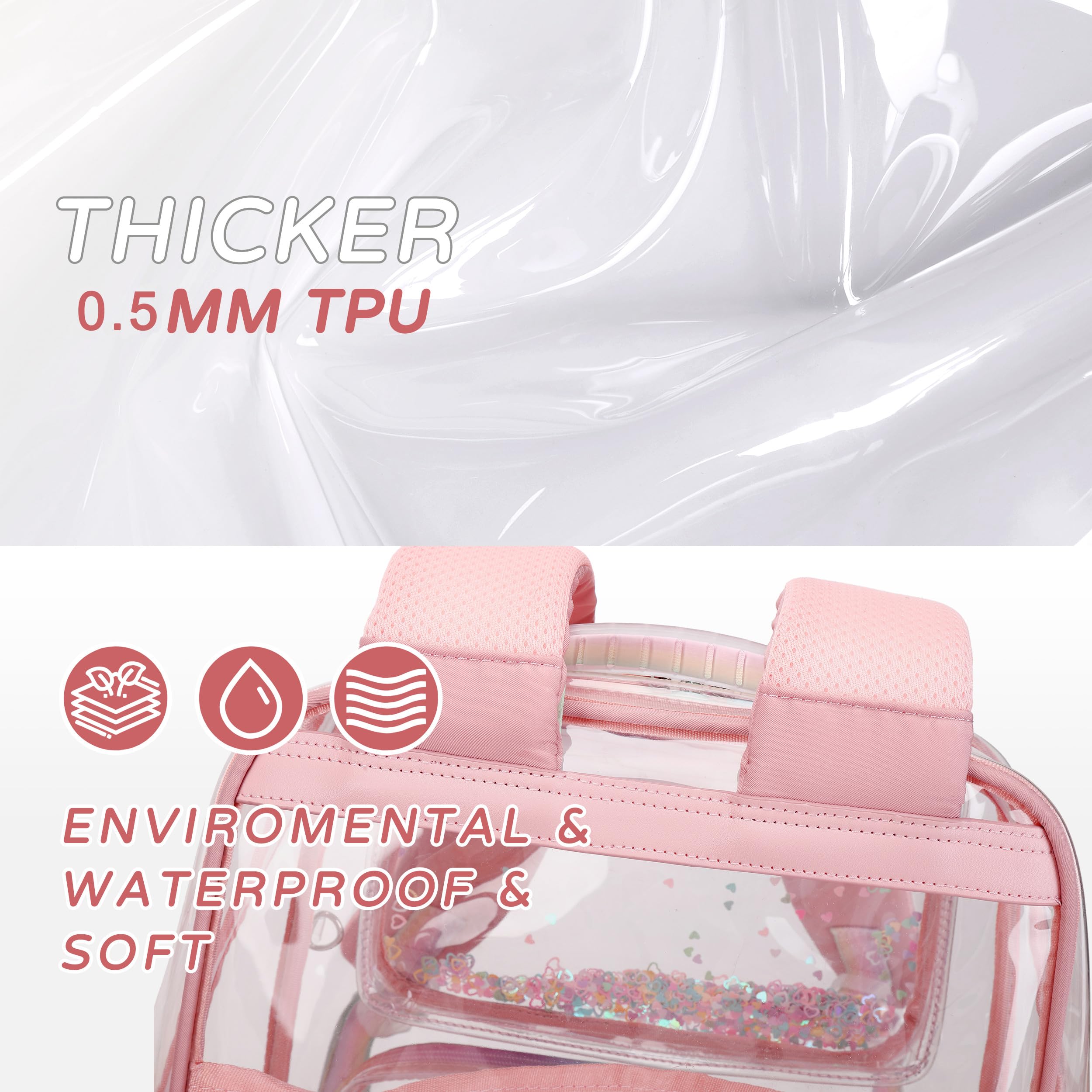 Clear Backpack for School & Travel - Transparent Stadium Approved Bookbag for Girls, Kids, Women & Teens | Pink See-Through Daypack for Elementary, Middle & College Students | Fits Laptops & Essentials (Perfect for School, Work, Travel & Stadium Events)