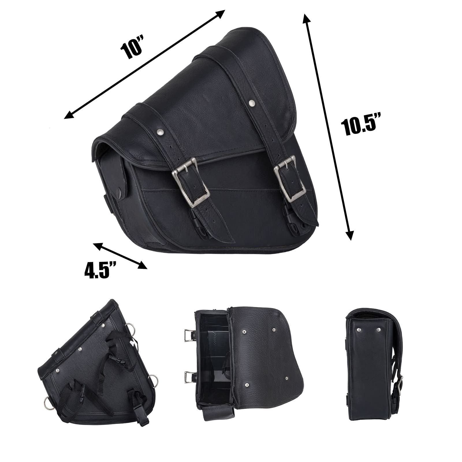 Premium Naked Leather Swing Arm Motorcycle Bag - Left Side Solo Saddle Bag for Softails & Choppers (Style-1, Black) | Durable Biker Gear for Road Trips & Daily Commuting