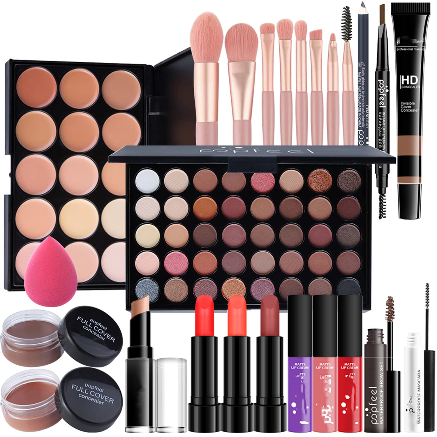 MAEPEOR 27-Piece Complete Makeup Kit for Women & Teens - Includes Eyebrow Pencil, Eyeliner, Eyeshadow Palette, Mascara, Foundation, Concealer, Lip Gloss, Lipstick, Makeup Remover & Brushes - Perfect Gift Set for Birthday, Christmas & Everyday Makeup (POP004B)
