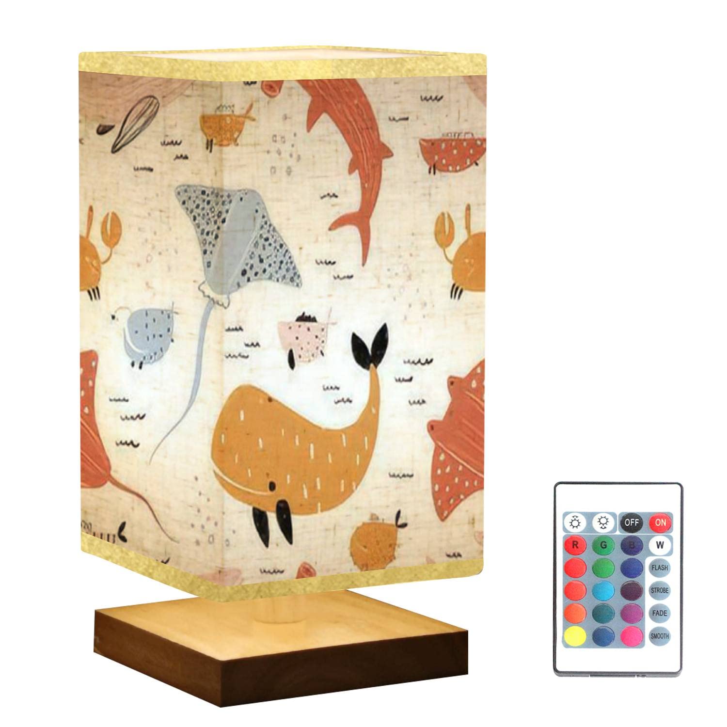 Handmade Square Bedside Table Lamp with Wooden Base & Flaxen Fabric Shade - Dimmable Nightstand Lamp for Bedroom, Living Room, Nursery - Perfect for Reading, Relaxing & Creating Cozy Ambience