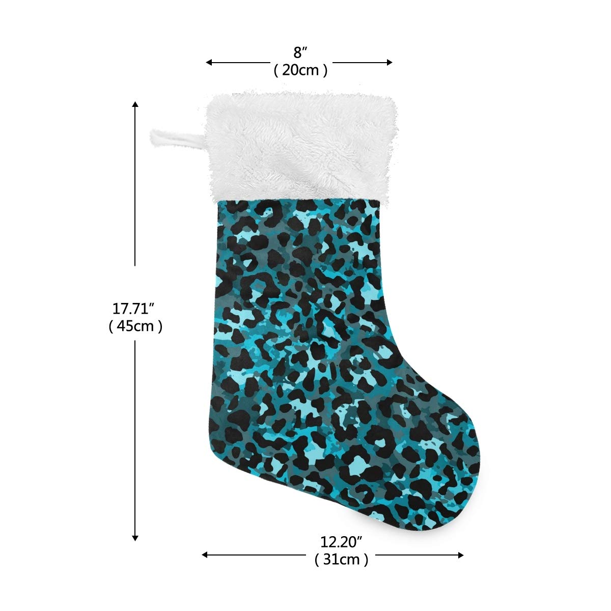 Fashion Teal Green Leopard Print Faux Fur Christmas Stockings - 17 Inch Large Hanging Socks for Fireplace, Holiday Decor, Xmas Party & Family Gatherings (1 Piece) - Perfect for Gift Exchanges, Stocking Stuffers & Festive Home Decoration