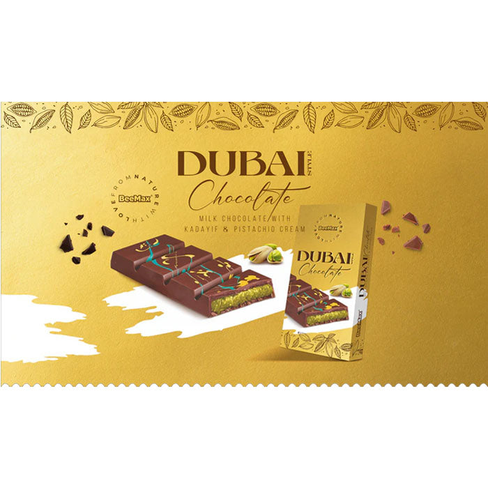 Beemax Premium Dubai Chocolate Bar - 200g Delicious Gourmet Treat for Gifting, Snacking & Desserts