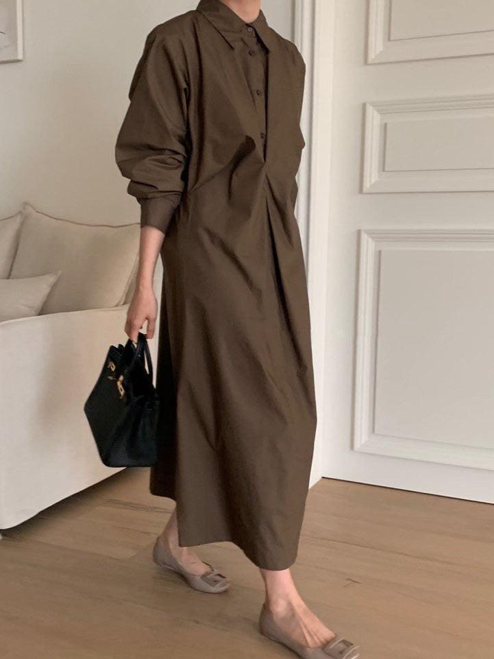 Lovevop Women's Casual Pleated Long Sleeve Polo Shirt Dress - Stylish Office Wear & Spring Outfits for Work & Weekend