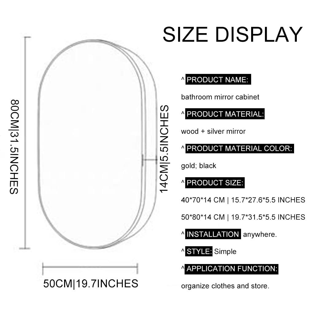 Wall-Mounted Solid Wood Oval Vanity Mirror Medicine Cabinet with Storage - Perfect for Bathroom, Bedroom, Living Room & Entryway Décor
