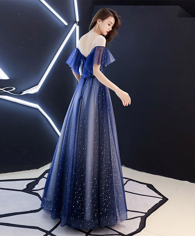 Elegant Blue V-Neck Tulle Long Prom Dress for Women - Formal Evening Gown for Homecoming, Ball, Wedding & Special Occasions