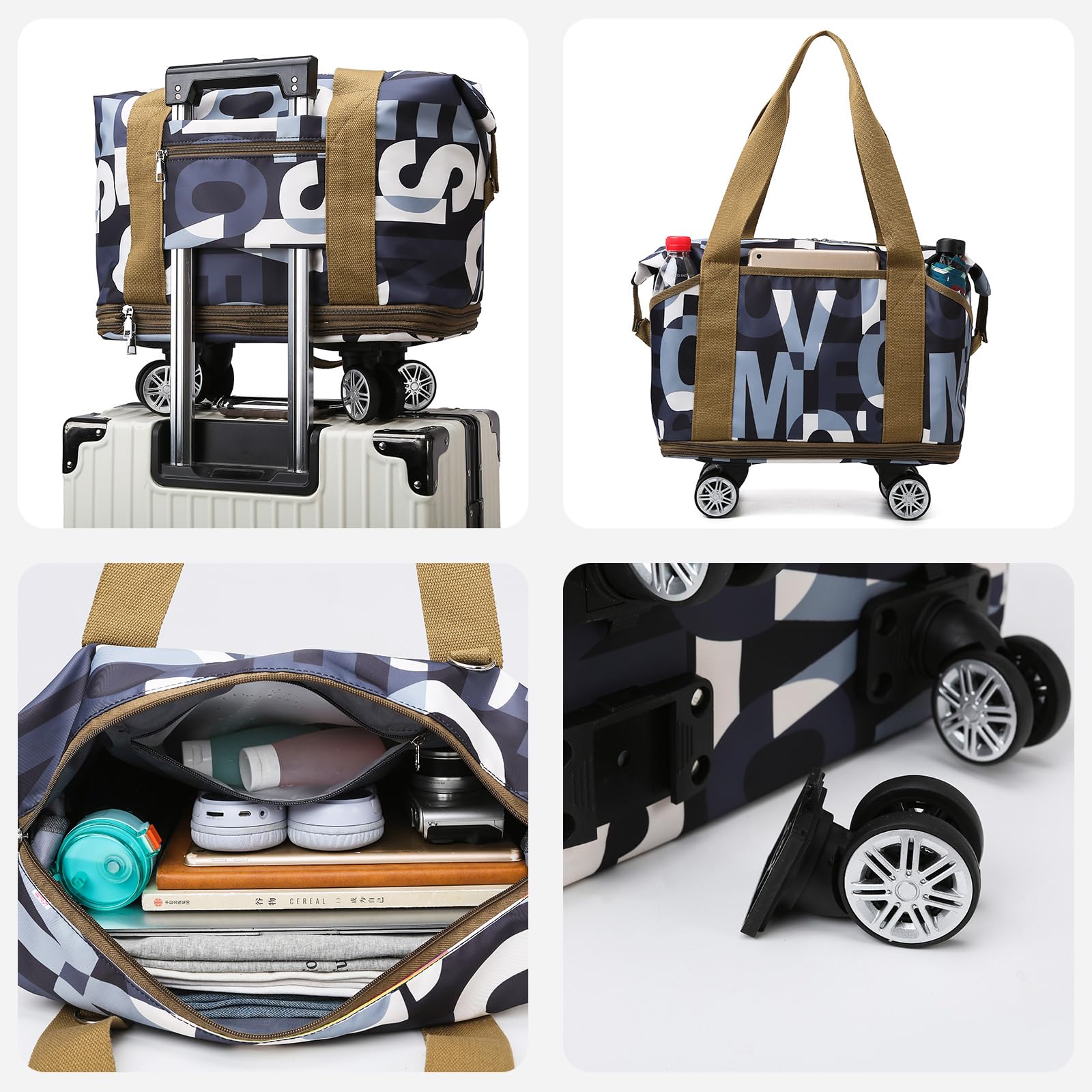 Expandable Travel Duffel Bag for Women with Shoulder Strap - Water-Resistant Gym Bag, Weekender Tote with Detachable Wheels & Wet-Dry Compartments | Carry On Luggage Compatible for Workouts, Yoga, Beach Trips & Weekend Getaways