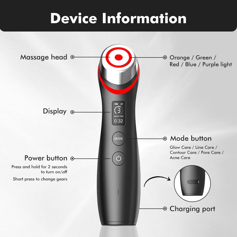 Skin Tightening Face Machine - 5 Mode Facial Massager for Enhanced Absorption, Neck Lifting & Pore Care | Anti-Aging & Firming Device for Home Spa & Skincare Routine