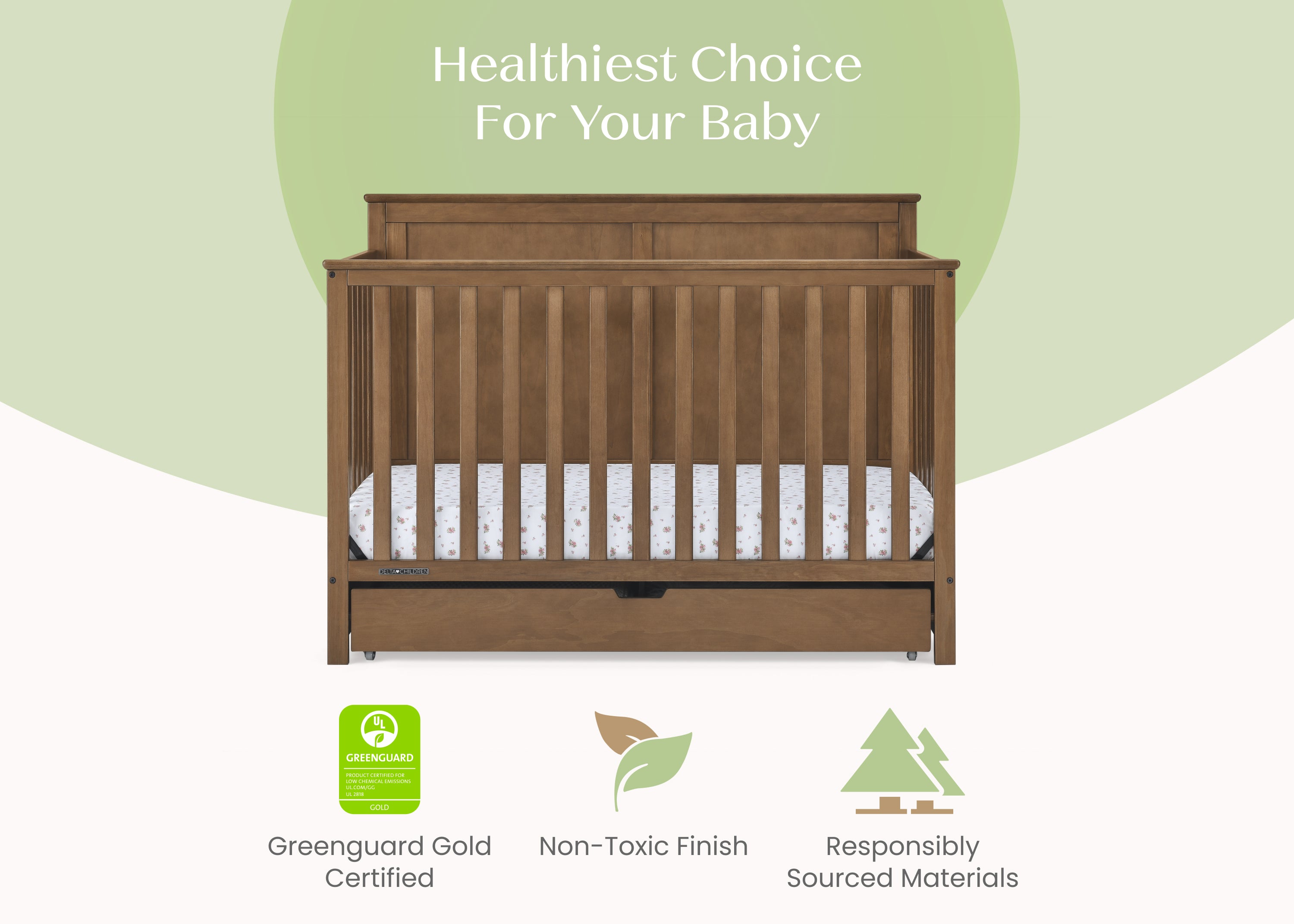 Logan 6-in-1 Convertible Baby Crib with Underdrawer Storage - White Nursery Furniture for Newborn to Toddler Bed | Perfect for Small Spaces & Modern Nurseries