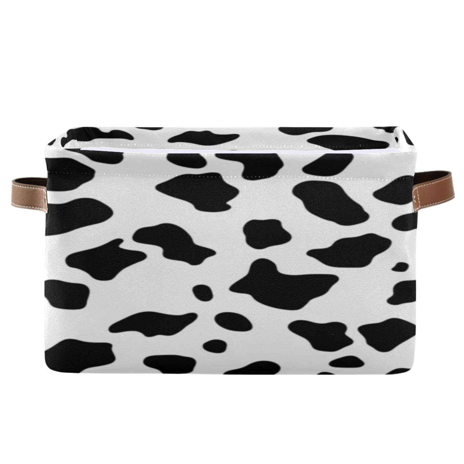 Large Fabric Storage Bins with Handles - Cow Print Collapsible Baskets for Clothes, Toys & Home Organization