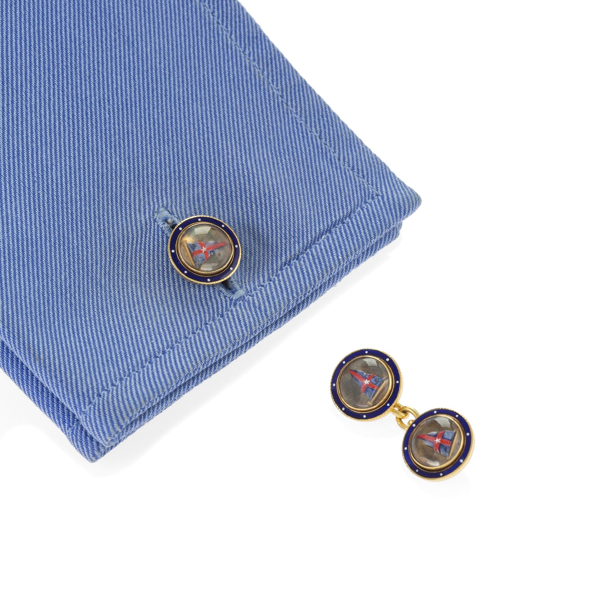 Benzie of Cowes New York Yacht Club Rock Crystal & Enamel Cufflinks for Men - Luxury Dress Shirt Accessories for Weddings, Business & Formal Events