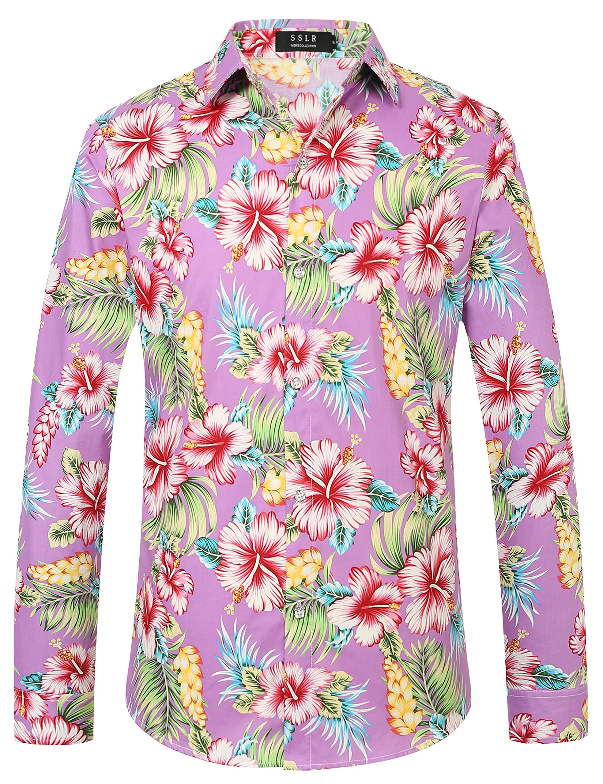 Hawaiian Shirts for Men - Floral Print Long Sleeve Button Down Dress Shirt | Casual Beach Wear, Summer Vacation & Luau Party Outfit