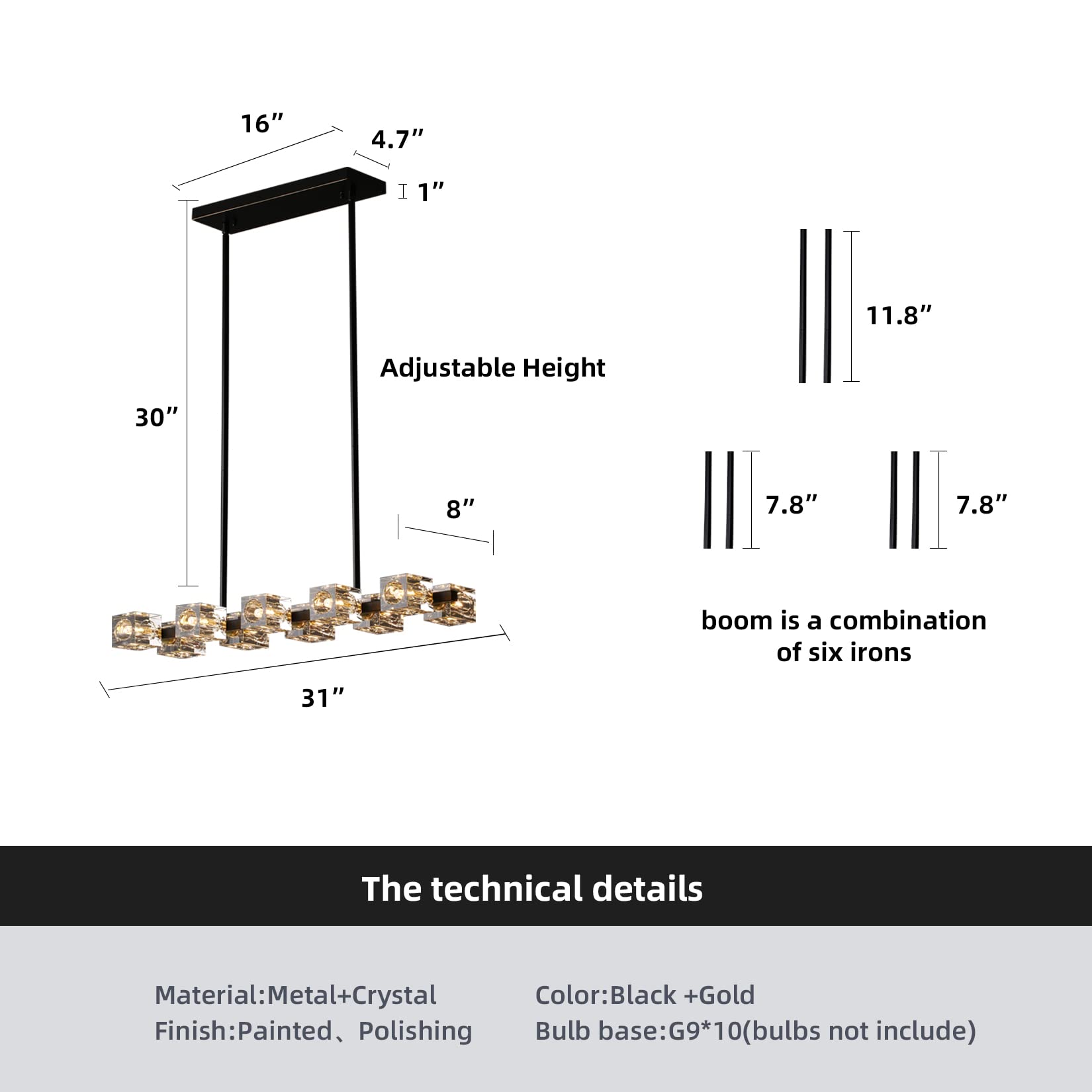 Modern Crystal Chandelier Semi-Flush Mount Ceiling Light - 10-Light Black Metal Crystal Pendant Fixture for Dining Room, Kitchen Island, Farmhouse & Living Room | Elegant Lighting for Home Decor & Dinner Parties