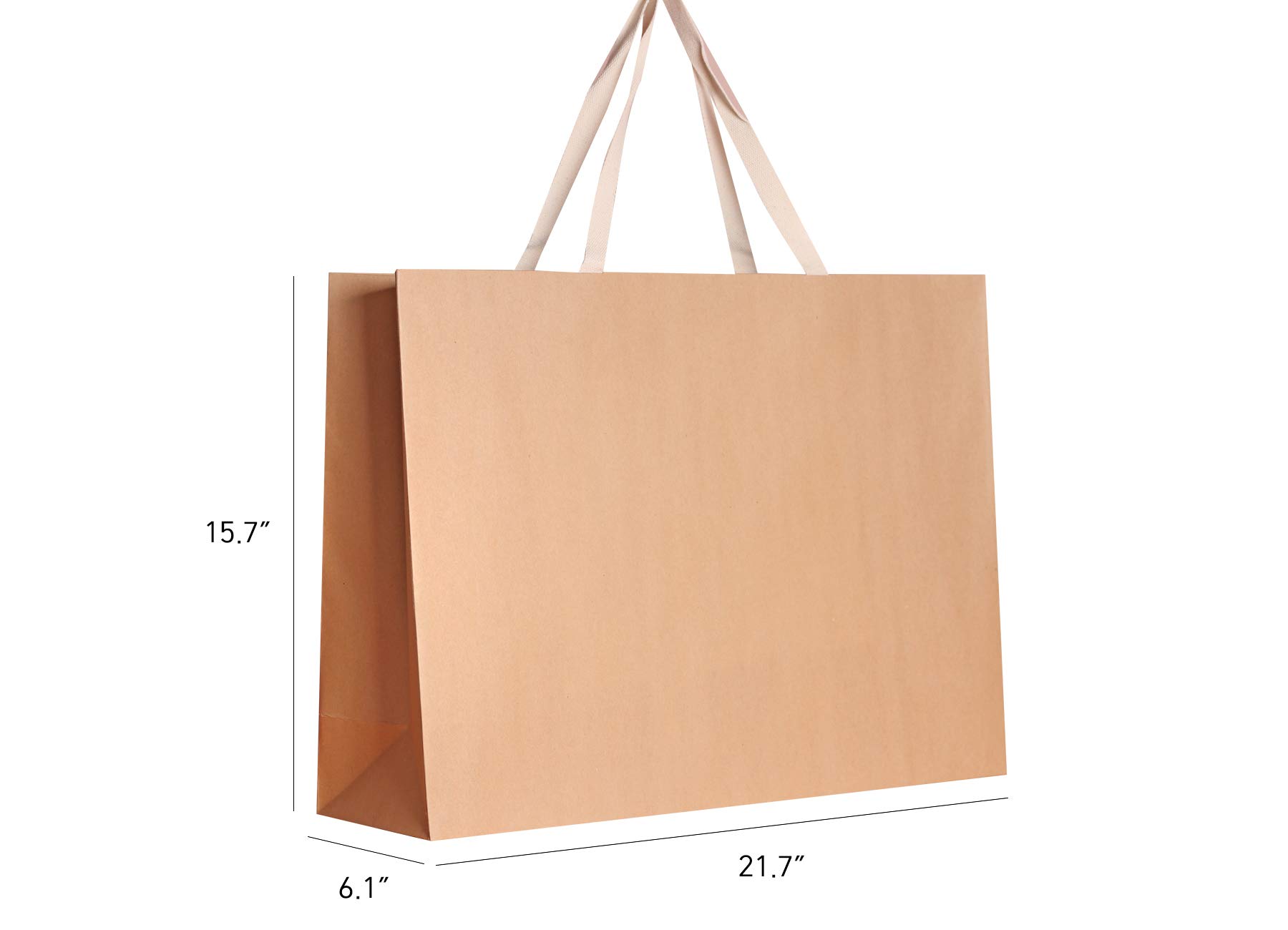 6-Pack Extra Large Natural Brown Paper Gift Bags - 21.7x6.1x15.7 Inches | Jumbo Sturdy Durable Shopping Bags for Parties, Weddings, Retail Packaging & Eco-Friendly Gifting