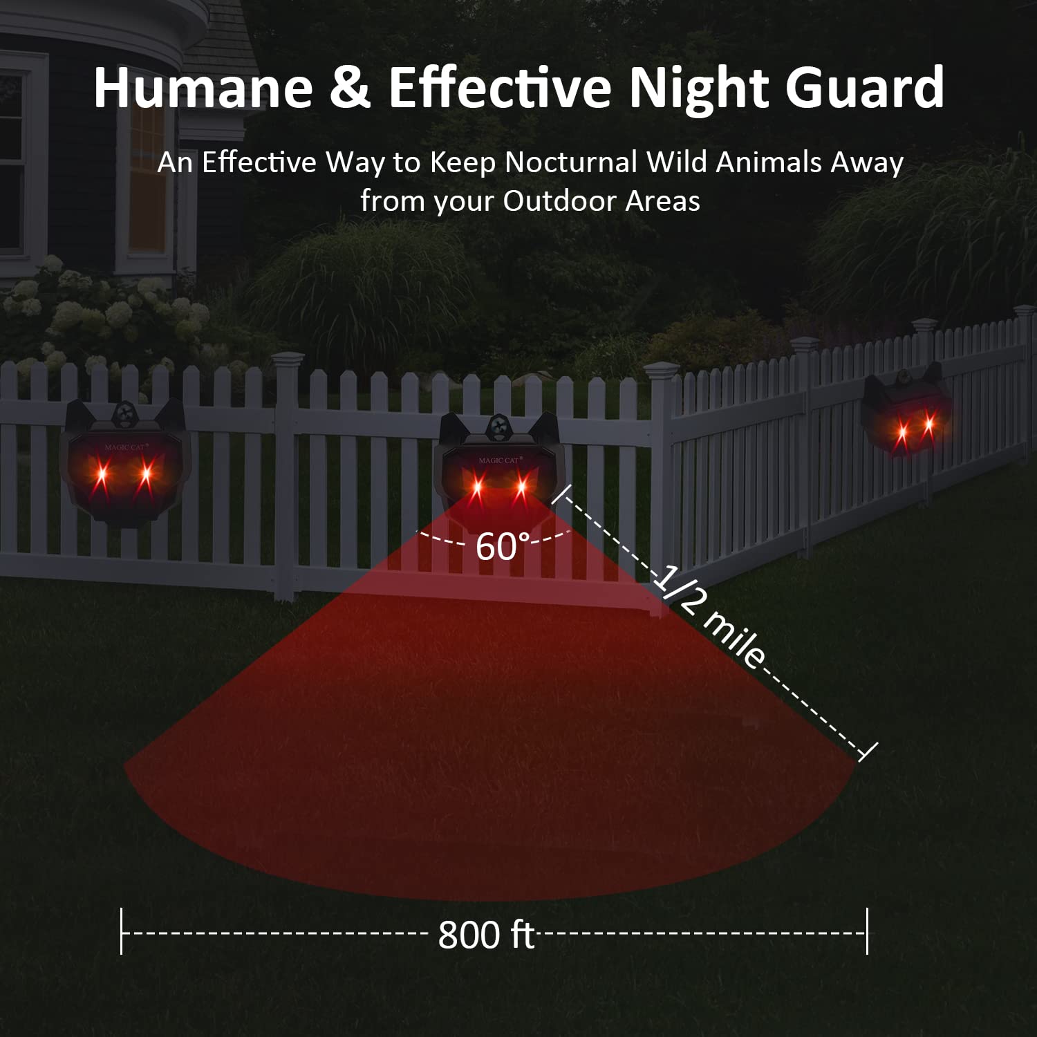 Solar Animal Repellent with Red LED Blinking Lights - Waterproof Wild Animal Deterrent for Skunks, Deer, Coyotes & Raccoons | Garden, Yard & Farm Protection | Chicken Coop Security | Nighttime Pest Control Solution