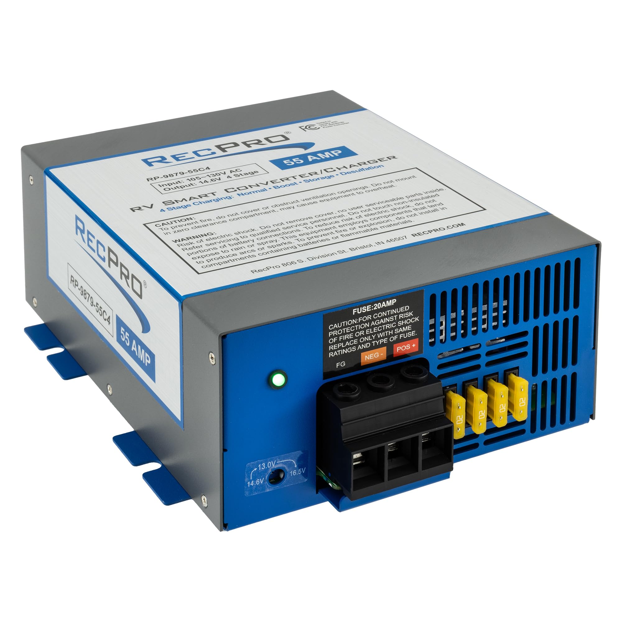 RecPro RV Converter 55 Amp - 4 Stage Smart Charging Power Converter & Battery Charger | 120VAC to 12VDC | 13V-16.5V Operating Range | Perfect for RV, Camper, and Travel Trailer Power Supply