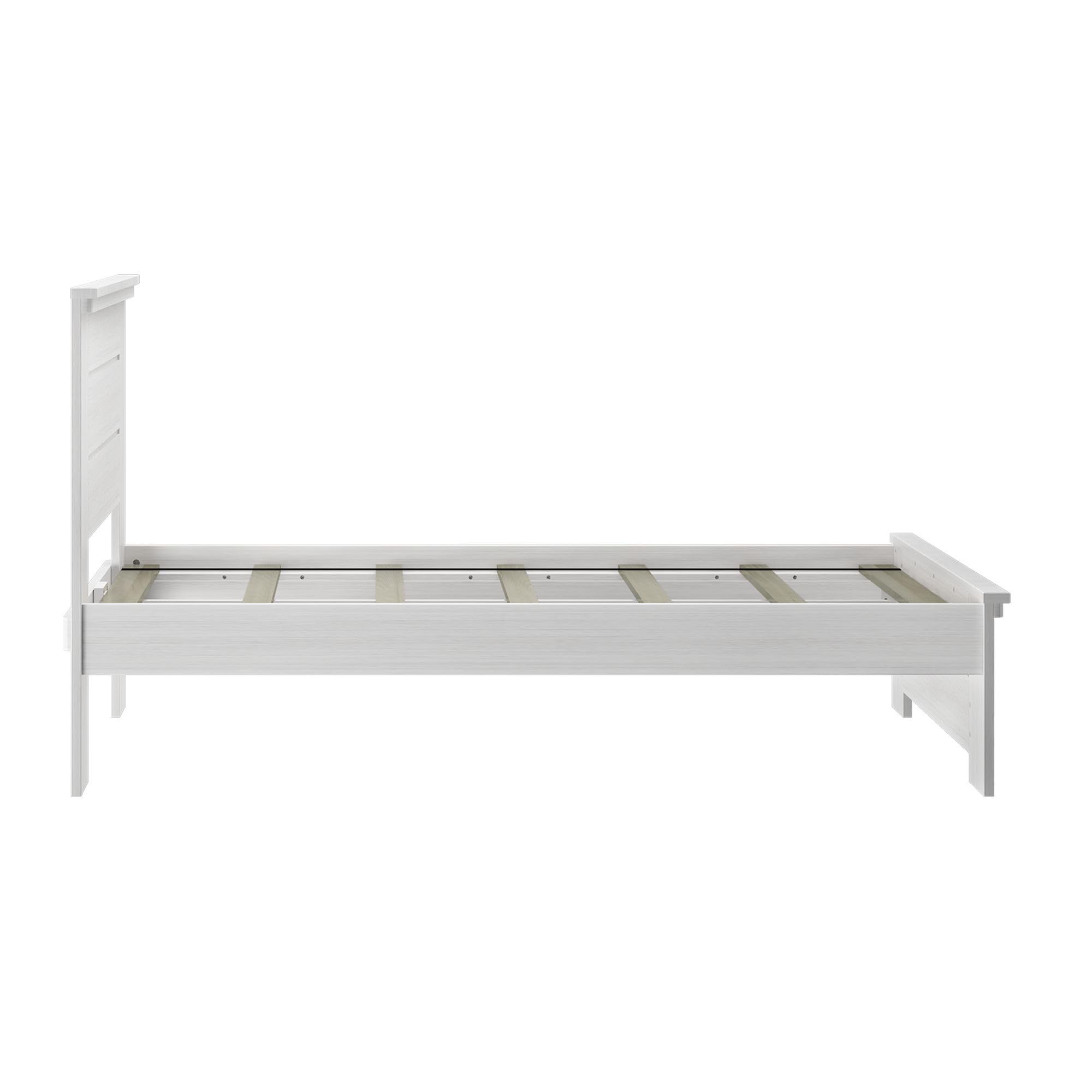 Rustic Wood Twin Bed Frame with Headboard - Solid White Wash Platform Bed for Kids & Guest Rooms - Durable & Stylish Bedroom Furniture for Cozy Spaces