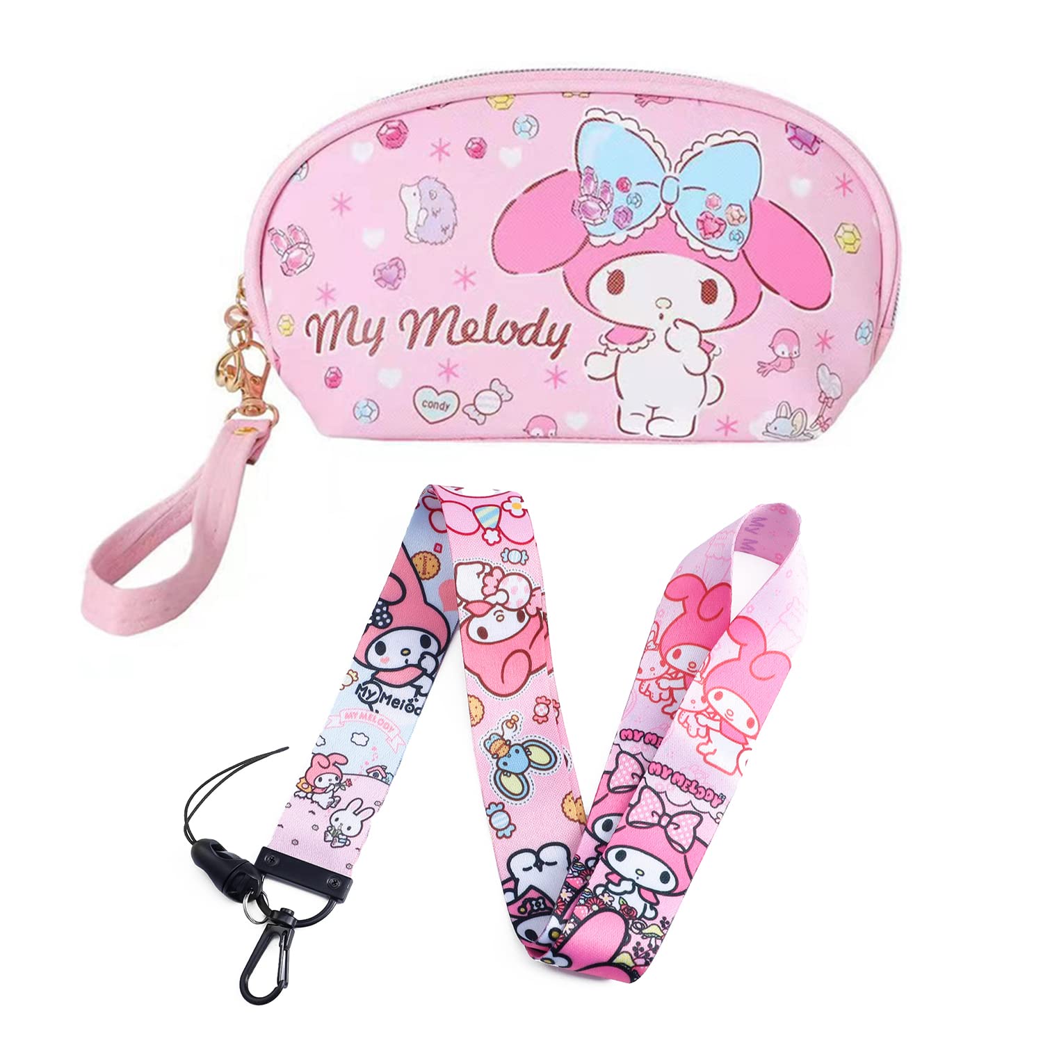 Anime Kitty Makeup Bag - Cute Cosmetic Pouch with Zipper & Matching Lanyard (Medium) - Perfect for Travel, School & Anime Convention Essentials