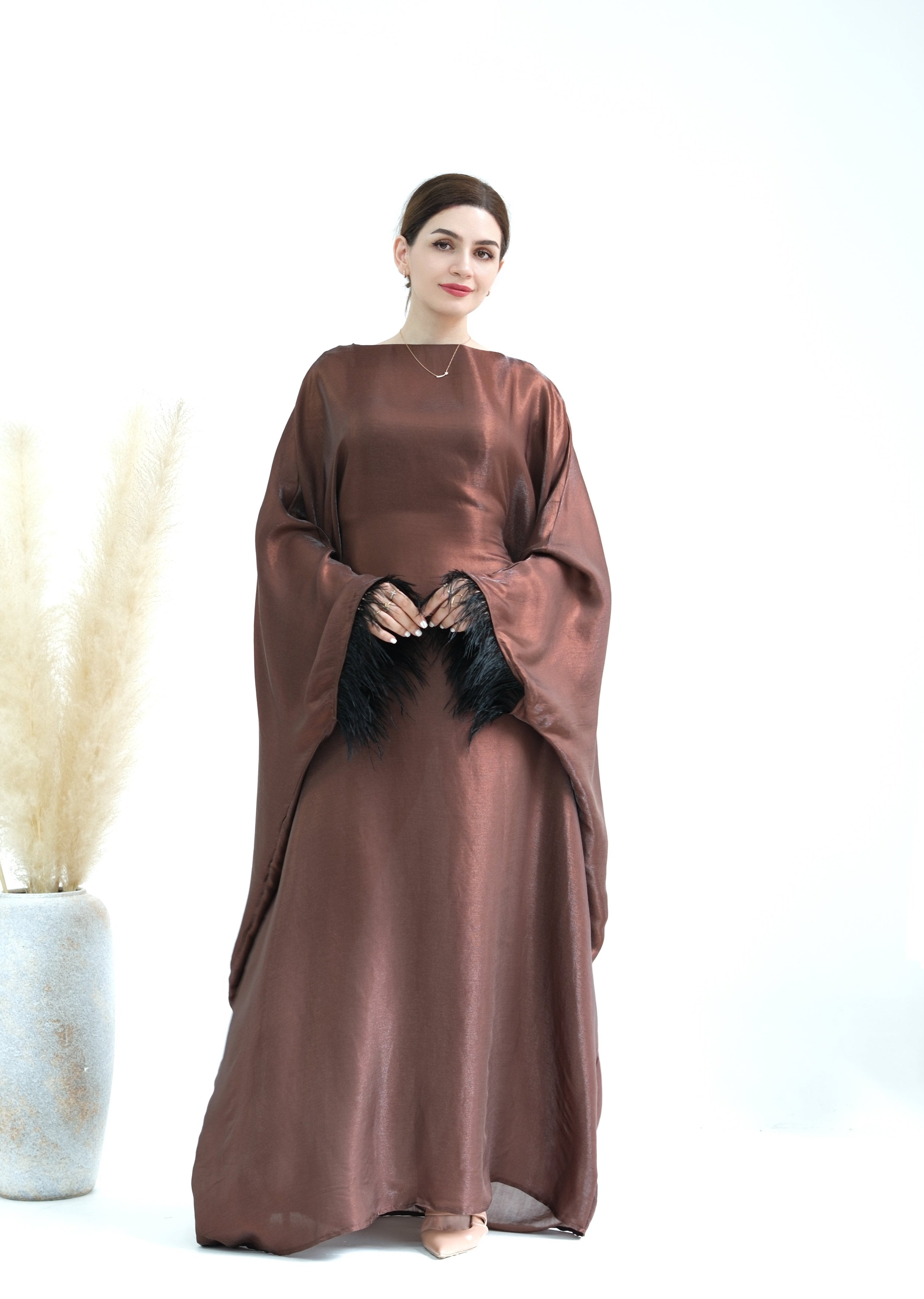 Elegant Marianne Butterfly Abaya Dress - Coffee Color | Modest Islamic Fashion for Women | Perfect for Prayer, Eid, and Special Occasions