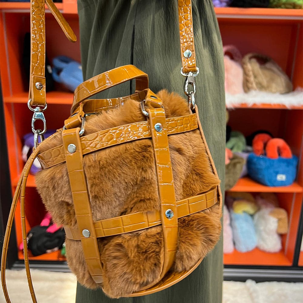 AG Collective Hollow Plush Basket Pluffy Women's Shoulder Crossbody & Handbag - Stylish and Soft for Everyday Use, Shopping, and Casual Outings