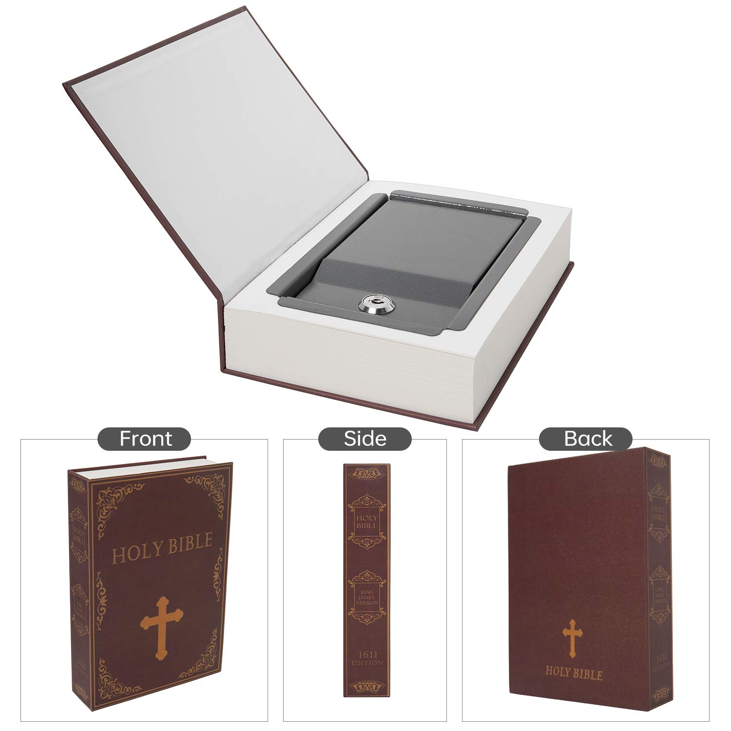 Real Paper Transfer Book Safe with Secret Hidden Compartment & Key Lock - 8.7×6×2 Inch Disguised Bible Book Safe for Valuables Storage - Perfect for Home Security, Travel Safety & Emergency Cash Hiding