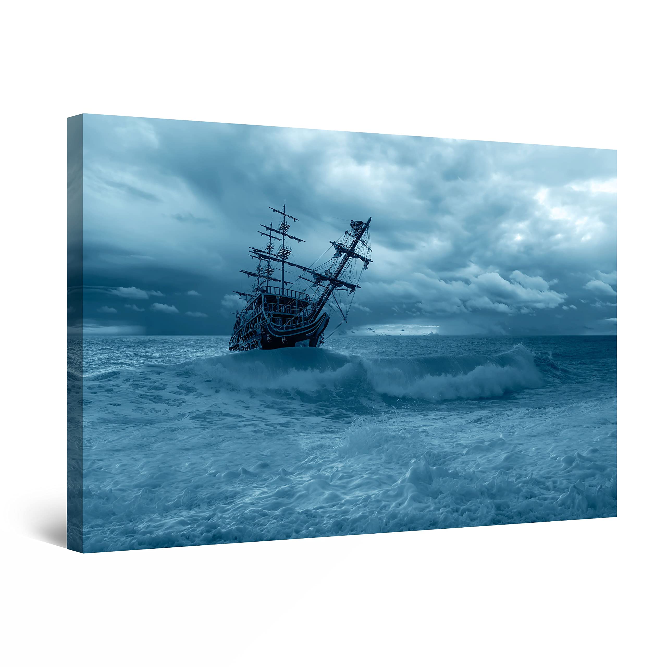Startonight Stormy Ship Canvas Wall Art - 32x48 Inch Ocean Wave Painting for Living Room Decor - Perfect for Coastal, Nautical or Beach House Theme