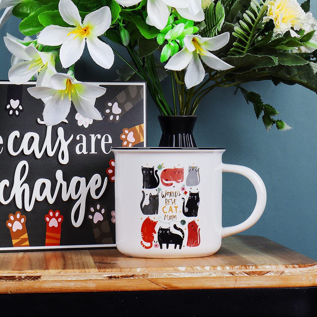 Ceramic Cat Coffee Mug - White Cat Lover Gift for Women & Men | Best Cat Mom Present | Perfect for Home, Office & Tea Time