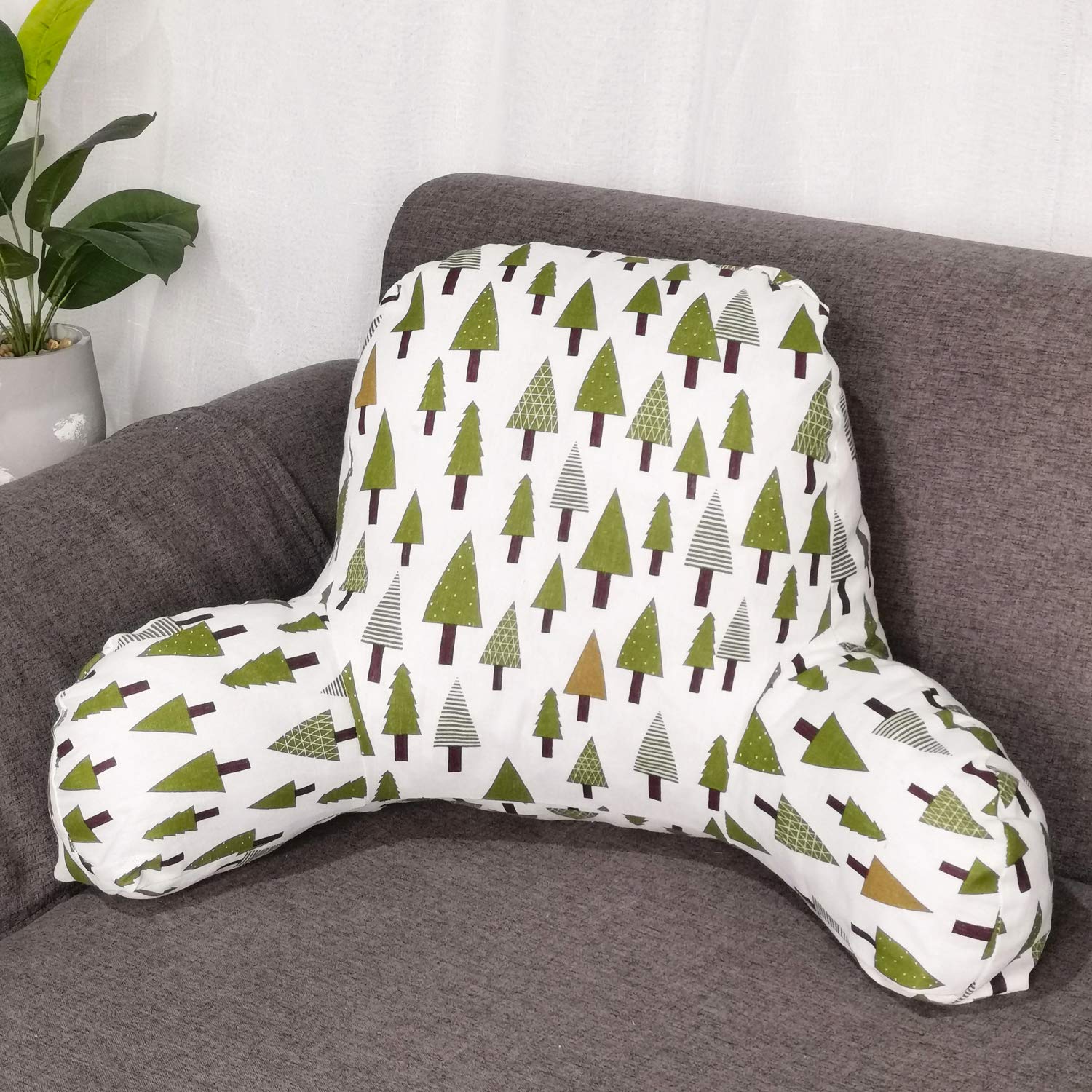 Bohemian Printed Reading Pillow with Support Arms - Soft Bed Rest Pillow for Back Support - Comfortable Cushion for Kids & Adults Reading, Watching TV, or Sitting Up in Bed (20×15×8 Inches, Tree Design) - Perfect for Cozy Reading Nooks, Dorm Rooms & Family Movie Nights