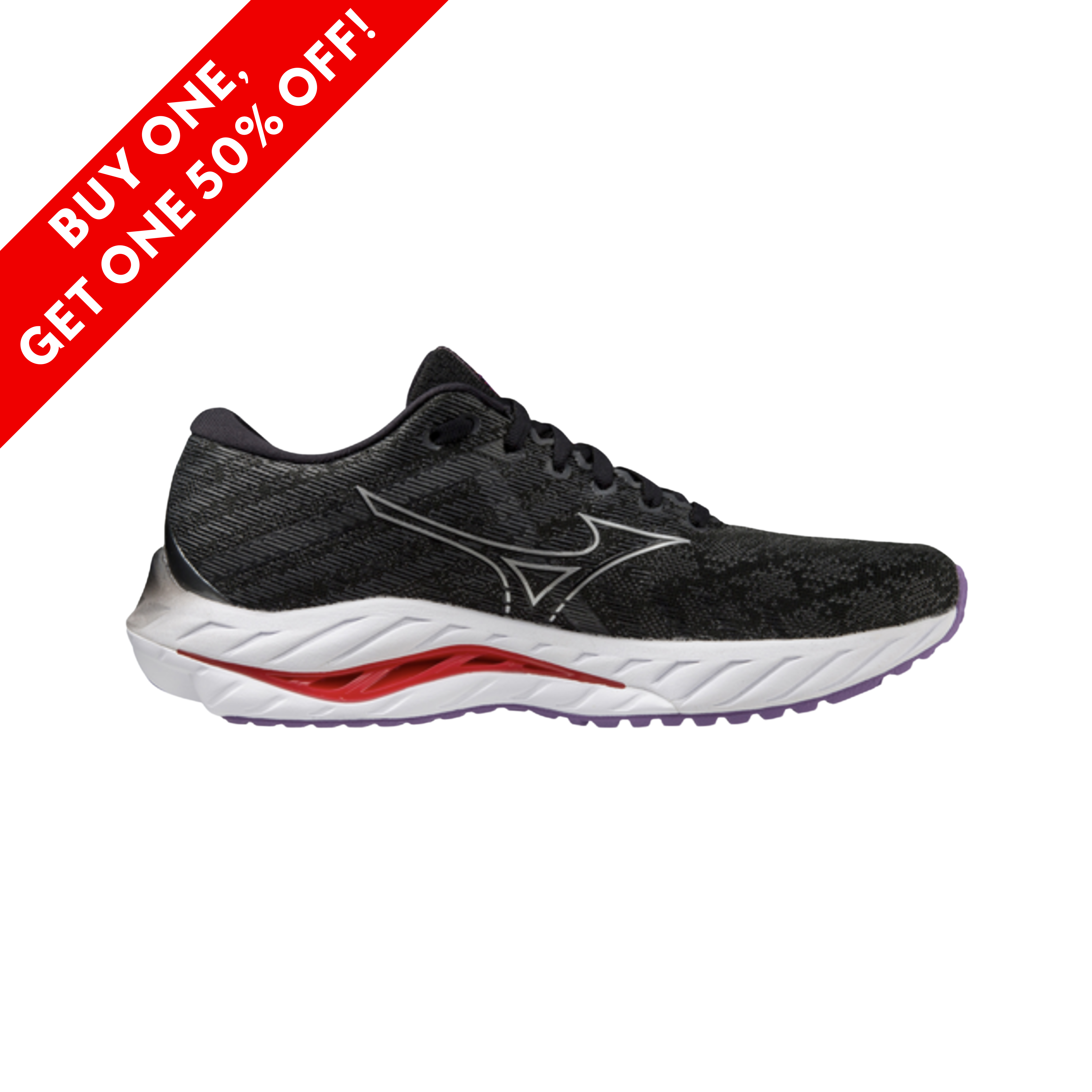 Women's Wave Inspire 19 Running Shoes - Black/Silver/Red - Regular Width - Lightweight Cushioned Sneakers for Women's Road Running & Gym Workouts