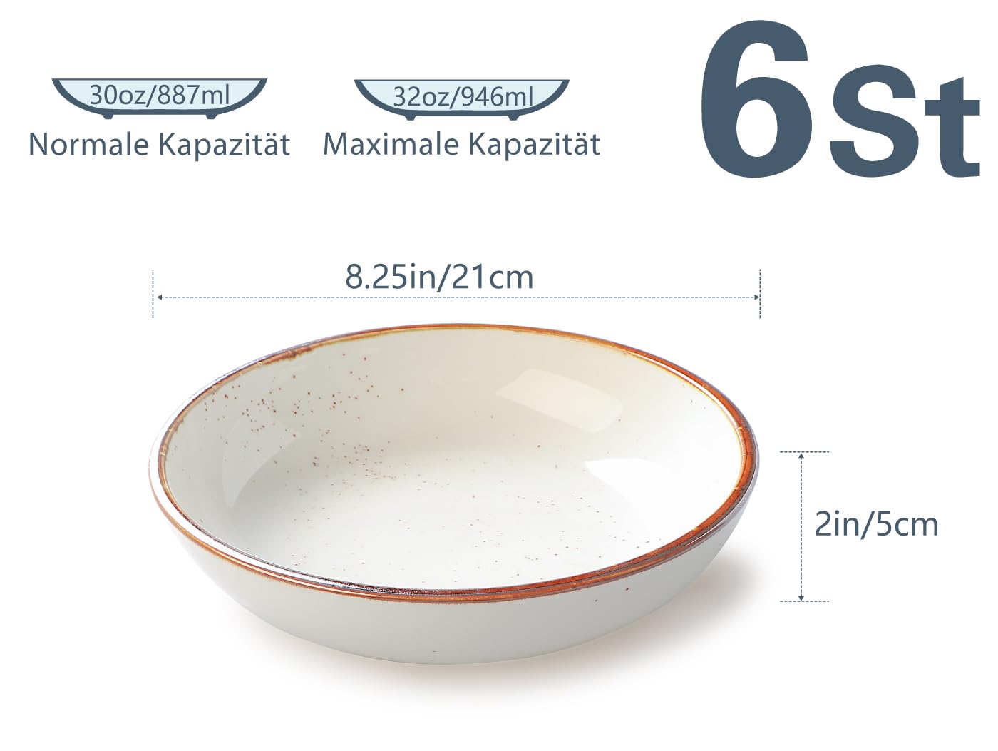 ONEMORE 30 Oz Porcelain Salad Pasta Bowls Set of 6 - Large Shallow Ceramic Serving Dishes for Soup, Dessert, Pizza & Fruit - Microwave & Dishwasher Safe White Dinnerware - Perfect for Family Meals, Entertaining & Restaurant Use
