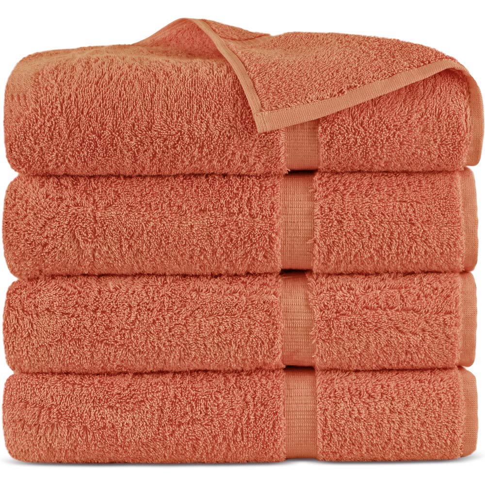 Premium 100% Turkish Cotton Bath Towel Set - Ultra Soft & Absorbent (Set of 4, Coral) for Spa, Beach & Luxury Bathroom Decor