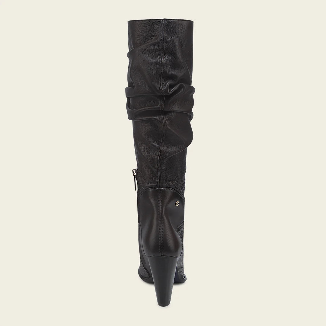 Cuadra Chocolate Western Cowgirl Wrinkle Cowhide Leather Knee High Boots for Women - Stylish Cowboy Boots for Country Dancing, Rodeo & Western Fashion