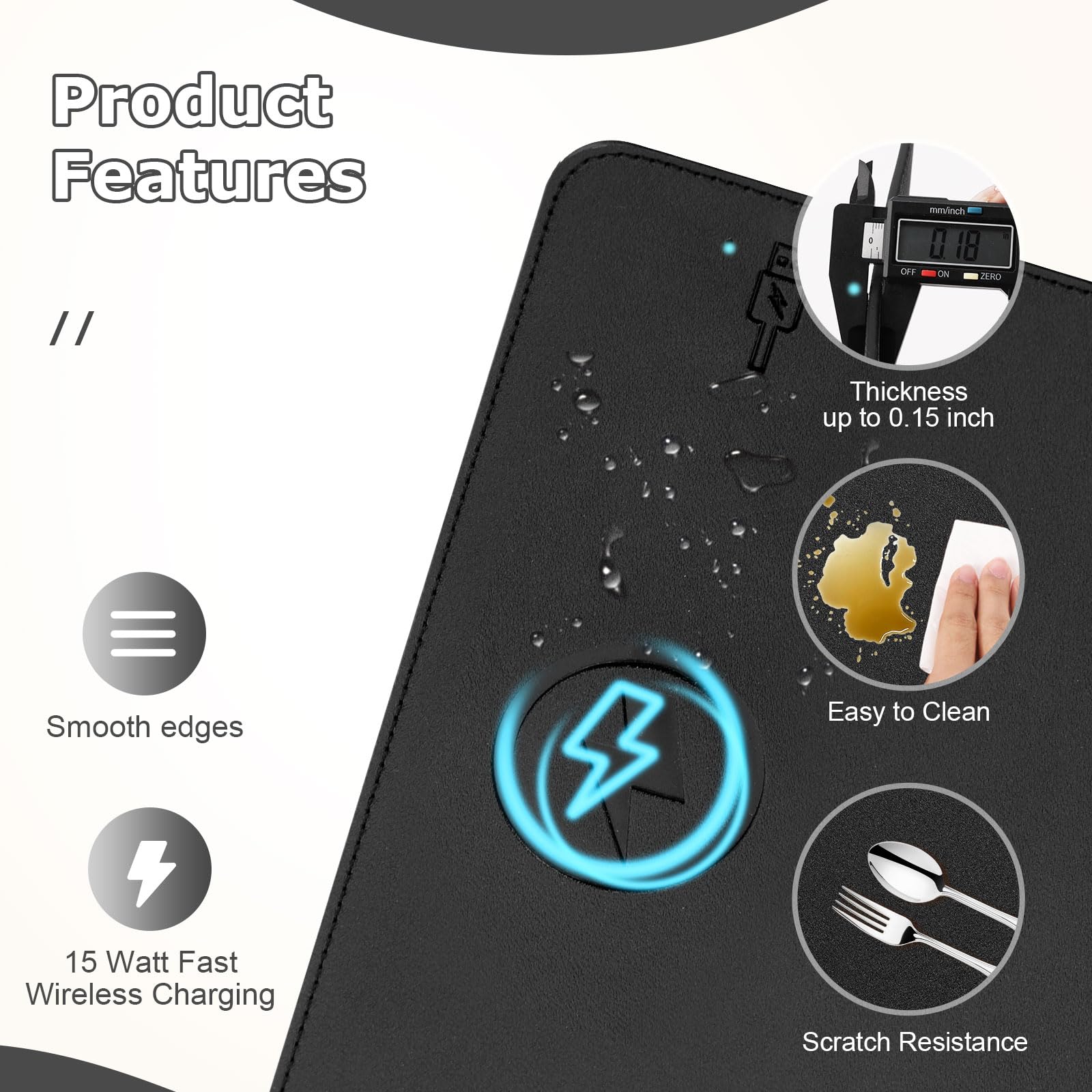 Firelison 2-in-1 Wireless Charging Mouse Pad - Leather Office Desk Mat with Non-Slip Rubber Base, Waterproof Computer Desk Accessory for Work & Home (12