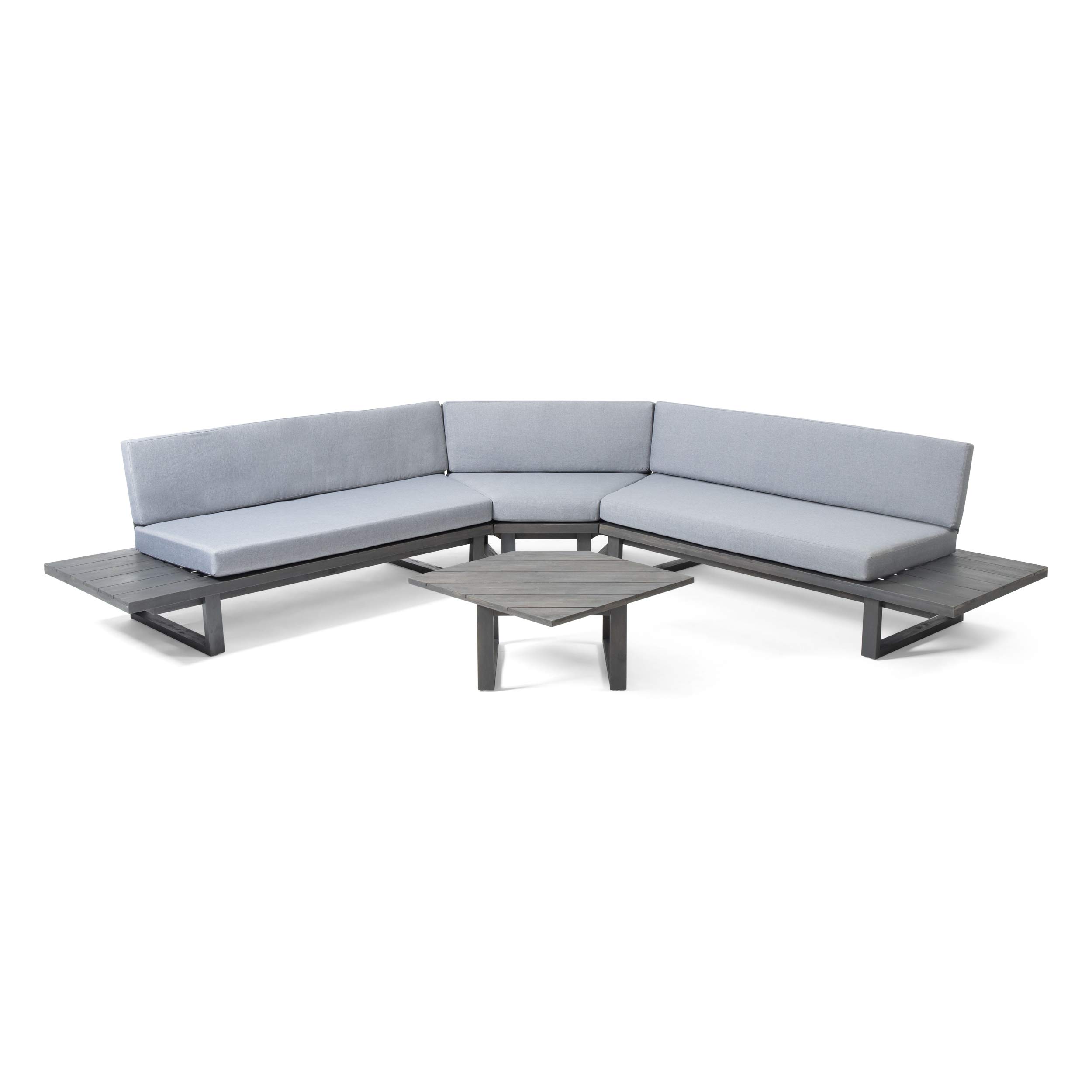 Premium 5-Piece Outdoor Acacia Wood Sectional Sofa Set with Water-Resistant Cushions - Dark Gray & Gray Patio Furniture for Backyard, Poolside & Garden Relaxation | Durable Weatherproof Outdoor Seating