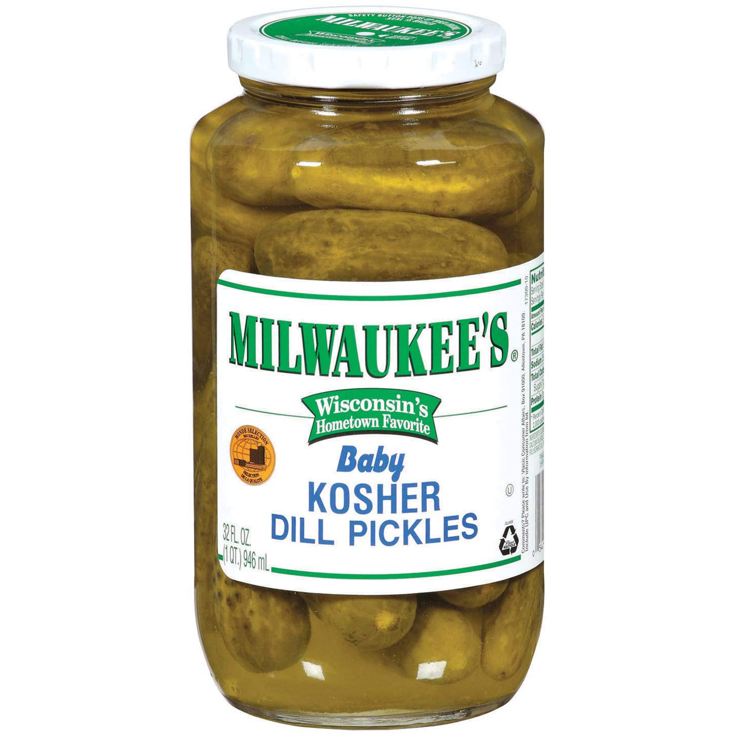 Pinnacle Foods Milwaukee Kosher Baby Dill Pickles - 32 oz (Pack of 12) | Crunchy, Tangy Pickles for Sandwiches, Burgers & Snacking | Kosher Certified, Bulk Pickle Jar