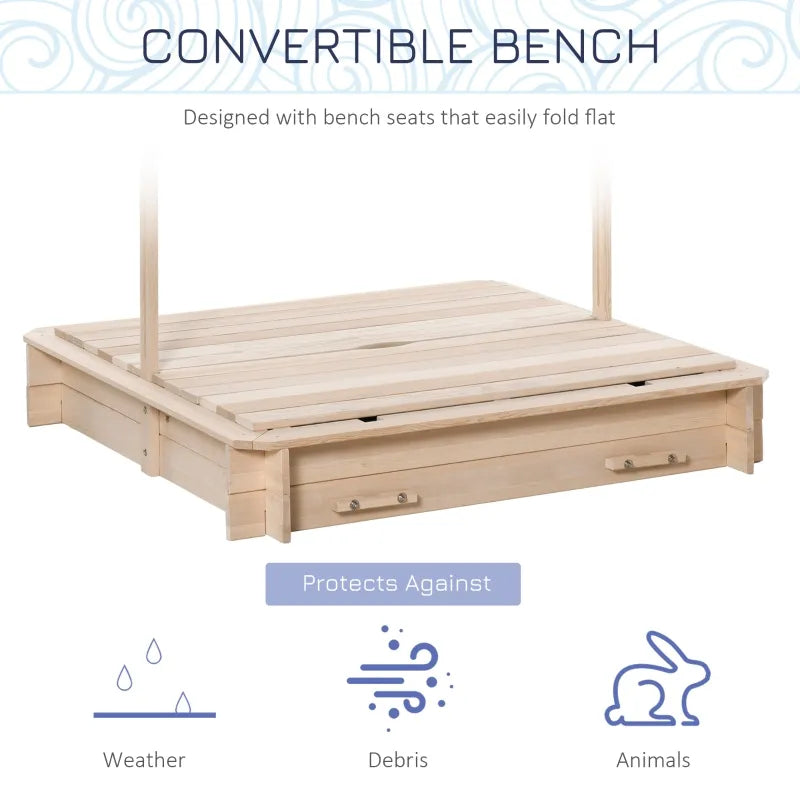 Outsunny Kids Wooden Sandbox with Adjustable Canopy & Convertible Bench - Outdoor Backyard Play Set for Children Ages 3-7 Years - Perfect for Backyard Fun, Sand Play & Imaginative Outdoor Activities