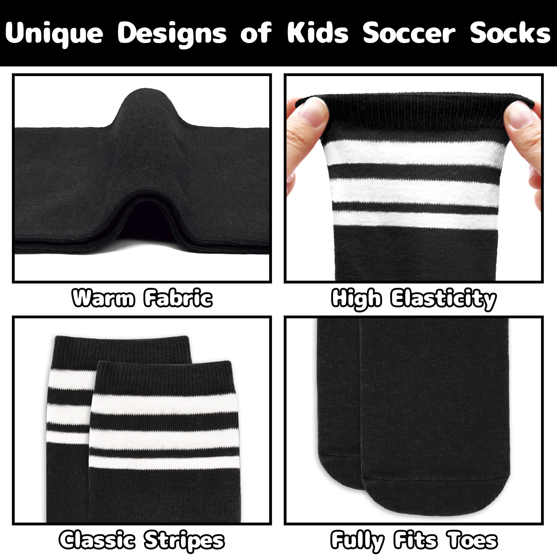 Olreco 4 Pack Kids Soccer Socks - Breathable Cotton Youth Socks for Boys & Girls - Perfect for Soccer, Softball, Baseball & Sports Activities