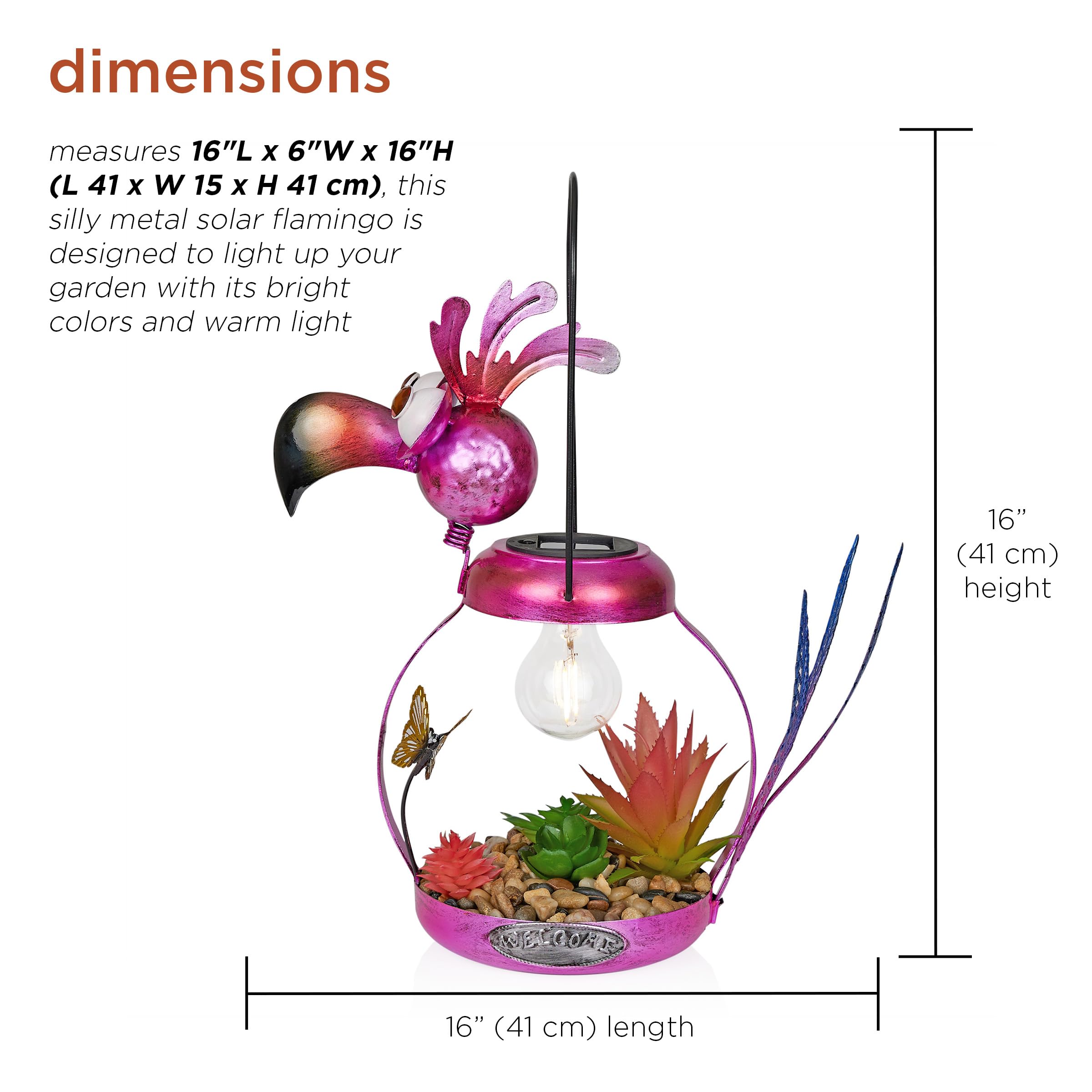 Solar-Powered Metal Flamingo Garden Light - 16