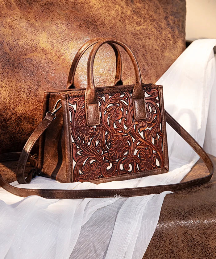 Trinity Ranch Tooled Leather Tote Bag for Women - Stylish Cowboy Western Handbag for Work, Travel & Everyday Use