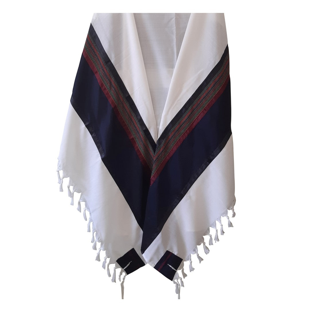 Premium RGB Dark Blue & Multi-Color Wool Tallit for Jewish Weddings - Elegant Prayer Shawl for Bar Mitzvah, Synagogue & Special Occasions