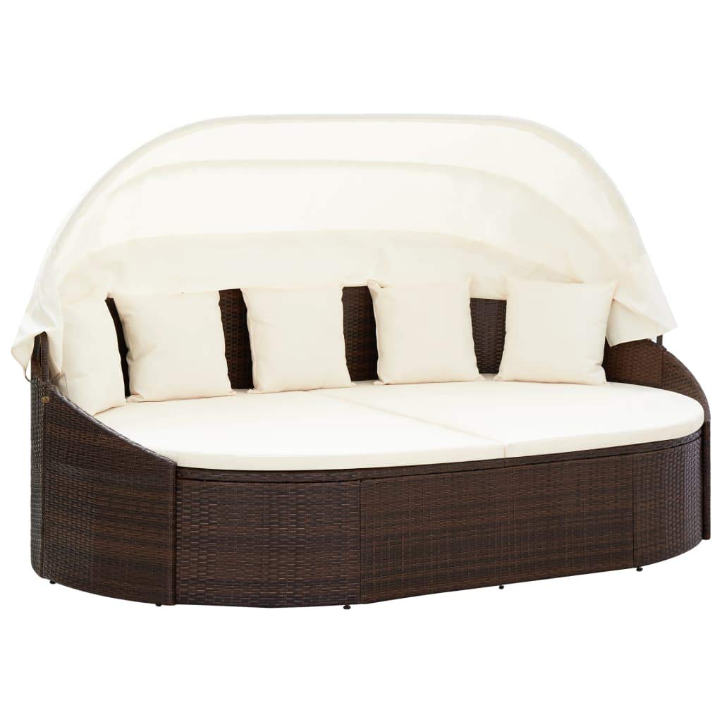 Outdoor Lounge Bed with Canopy & Pillows - Patio Conversation Set, Garden Pool Daybed Sofa in Brown Poly Rattan - Perfect for Backyard Relaxation, Poolside Lounging & Outdoor Gatherings