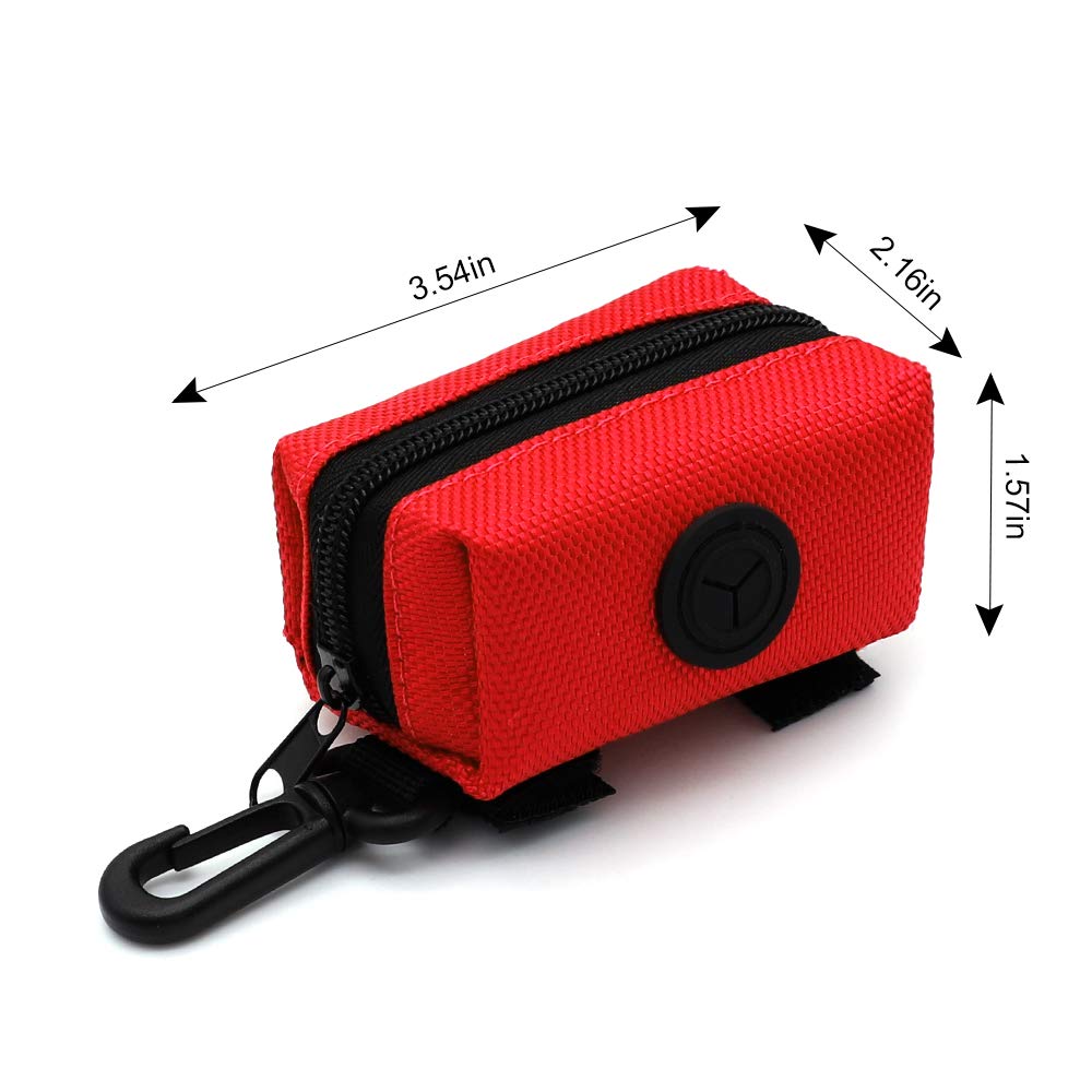 SLSON Portable Dog Poop Bag Holder - Leash Attachment with Zippered Pouch, Lightweight Fabric Waste Bag Dispenser for Dogs (Red) | Ideal for Walking, Hiking, and Outdoor Pet Cleanup
