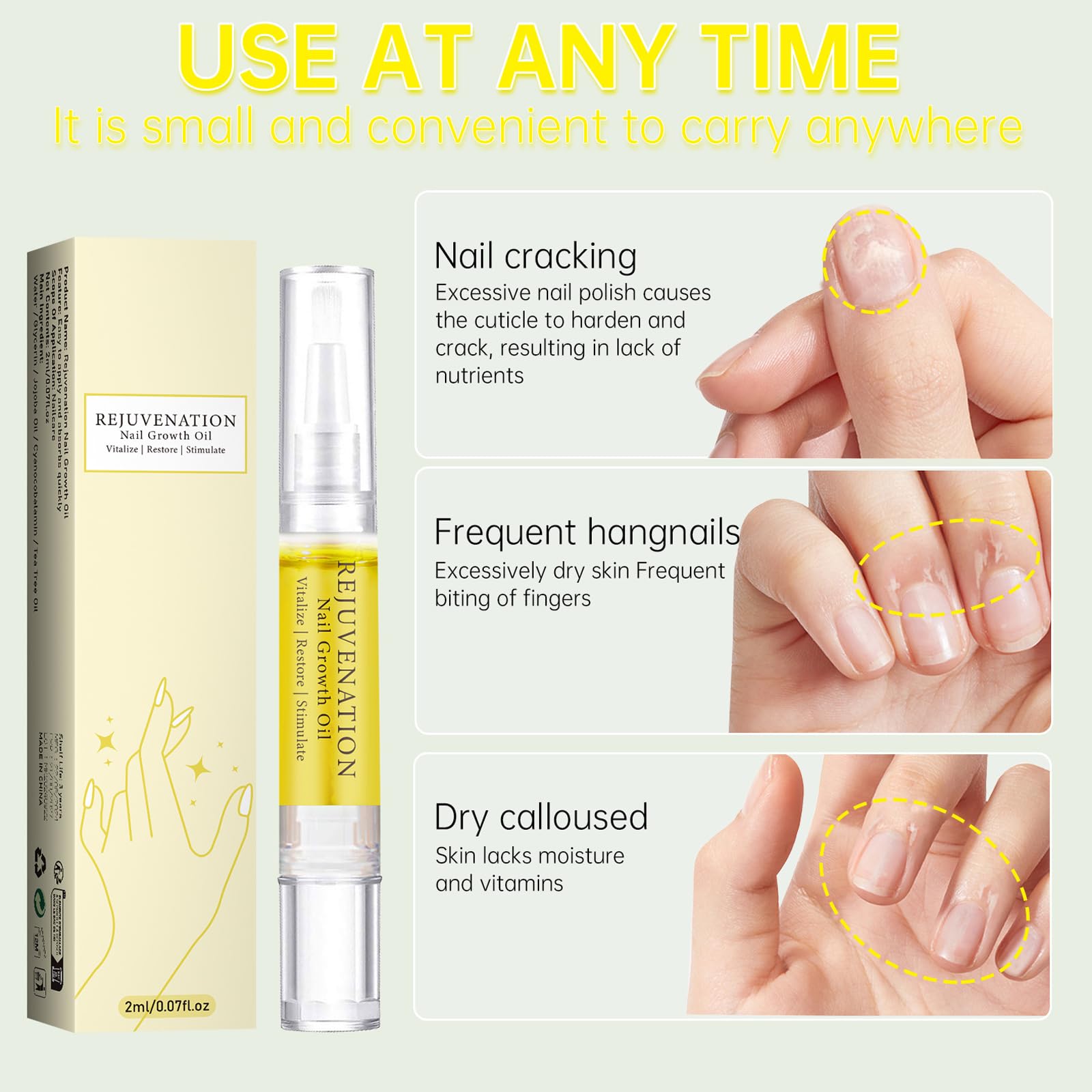 Nail Growth Oil Pen - Cuticle Revitalizer & Nail Strengthener for Repairing Peeling, Broken Nails | Nail Treatment for Healthy Nails | Perfect for Home Manicures & Professional Nail Care