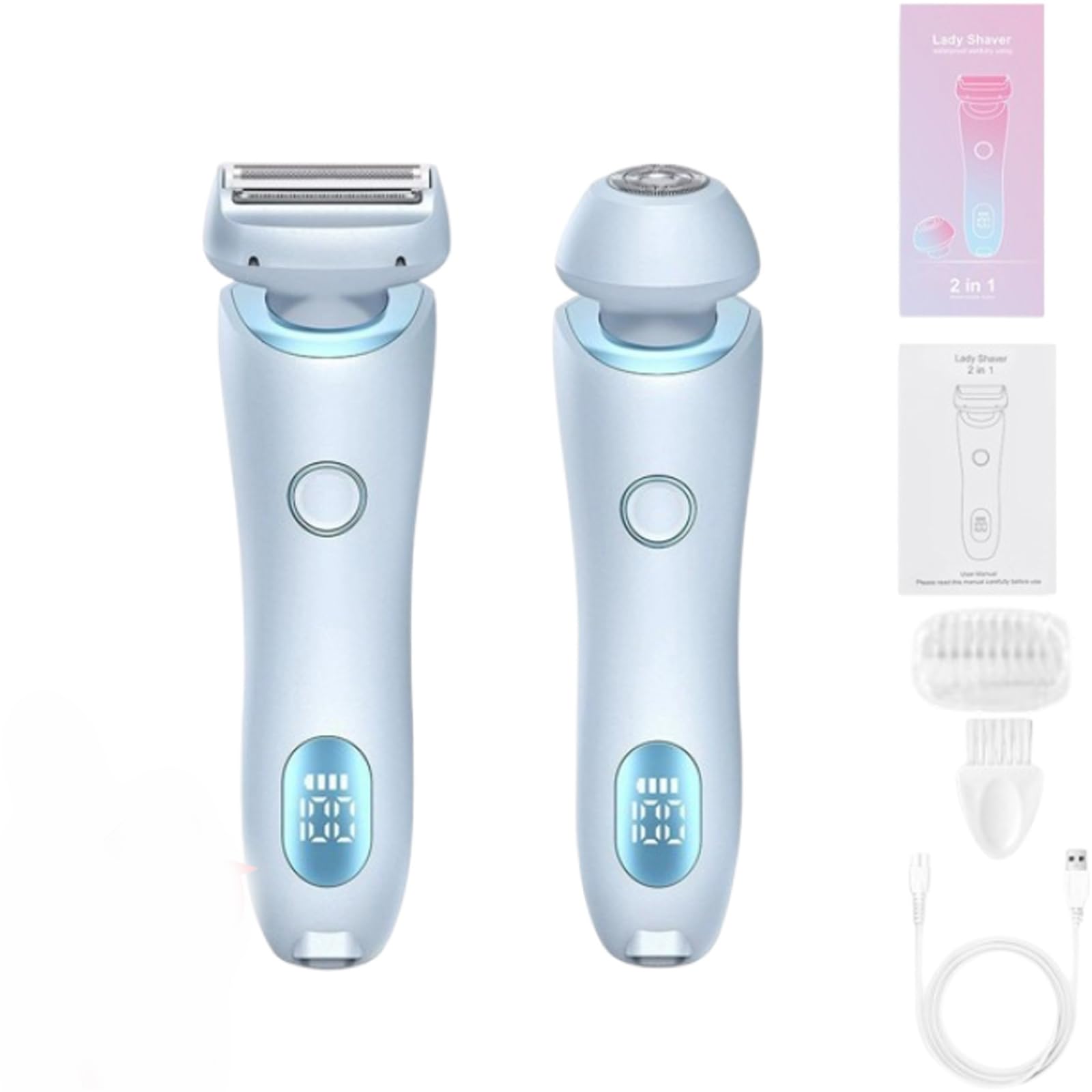 Vantique 2-in-1 Electric Shaver for Women - Dual Head Ladies Shaver & Bikini Trimmer, Wet/Dry Hair Removal Razor - Perfect for Travel, Gym & Smooth Skin at Home