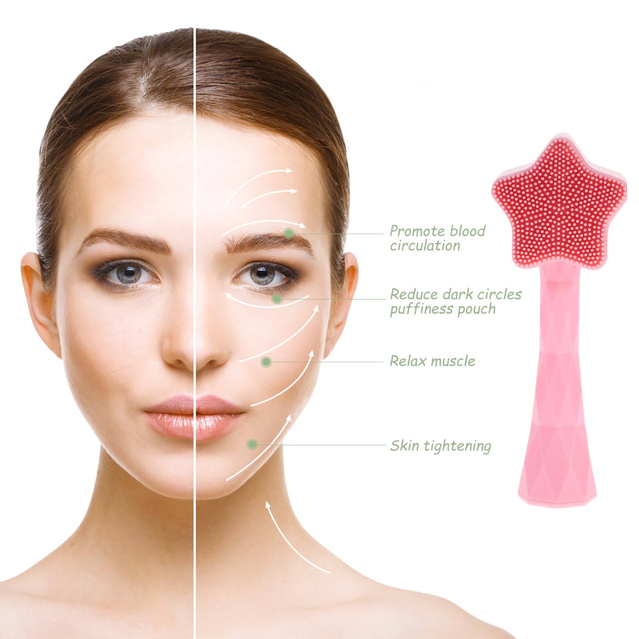 Star-Shaped Double-Sided Facial Cleansing Brush - Manual Exfoliating Scrubber & Massager for Deep Pore Cleansing | Portable Skin Care Tool for Blackheads & Dead Skin Removal | Perfect for Daily Skincare Routine & Spa Treatments