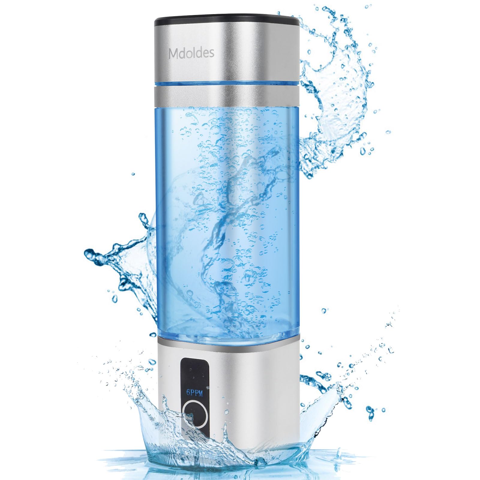 Premium 6000ppb Hydrogen Water Bottle with SPE/PEM Technology - 9.5oz Portable Hydrogen Generator for Anti-Inflammatory & Antioxidant Benefits - Ideal for Fitness, Travel & Wellness Gifts (Silver)