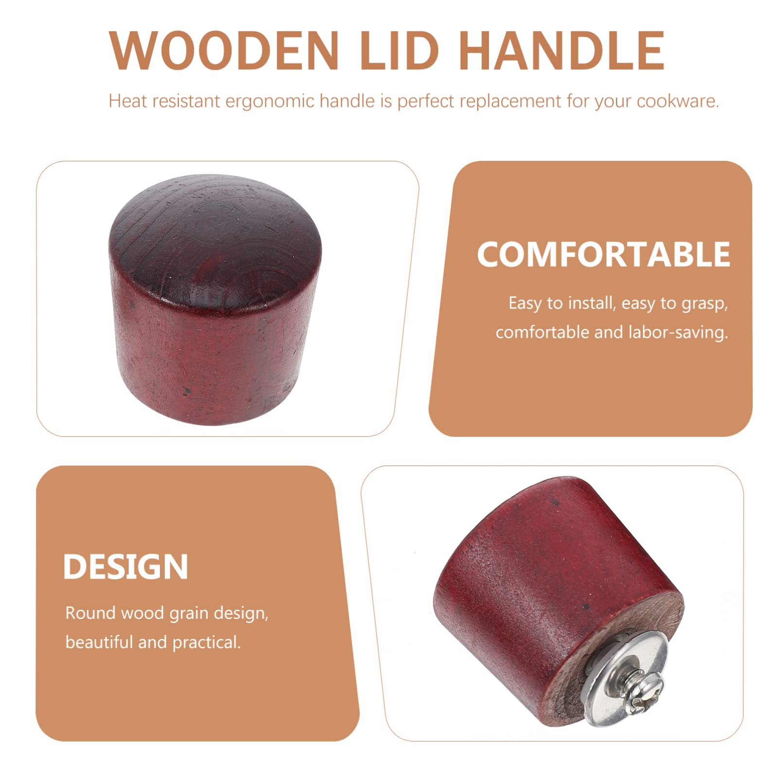 5 Sets Wooden Lid Handles - Replaceable Heat-Resistant Pot Knobs for Kettles & Pans - Durable Wooden Lid Accessories for Tea Pots, Cooking Pots & Kitchen Supplies (Perfect for Stovetop, Camping & Home Use)